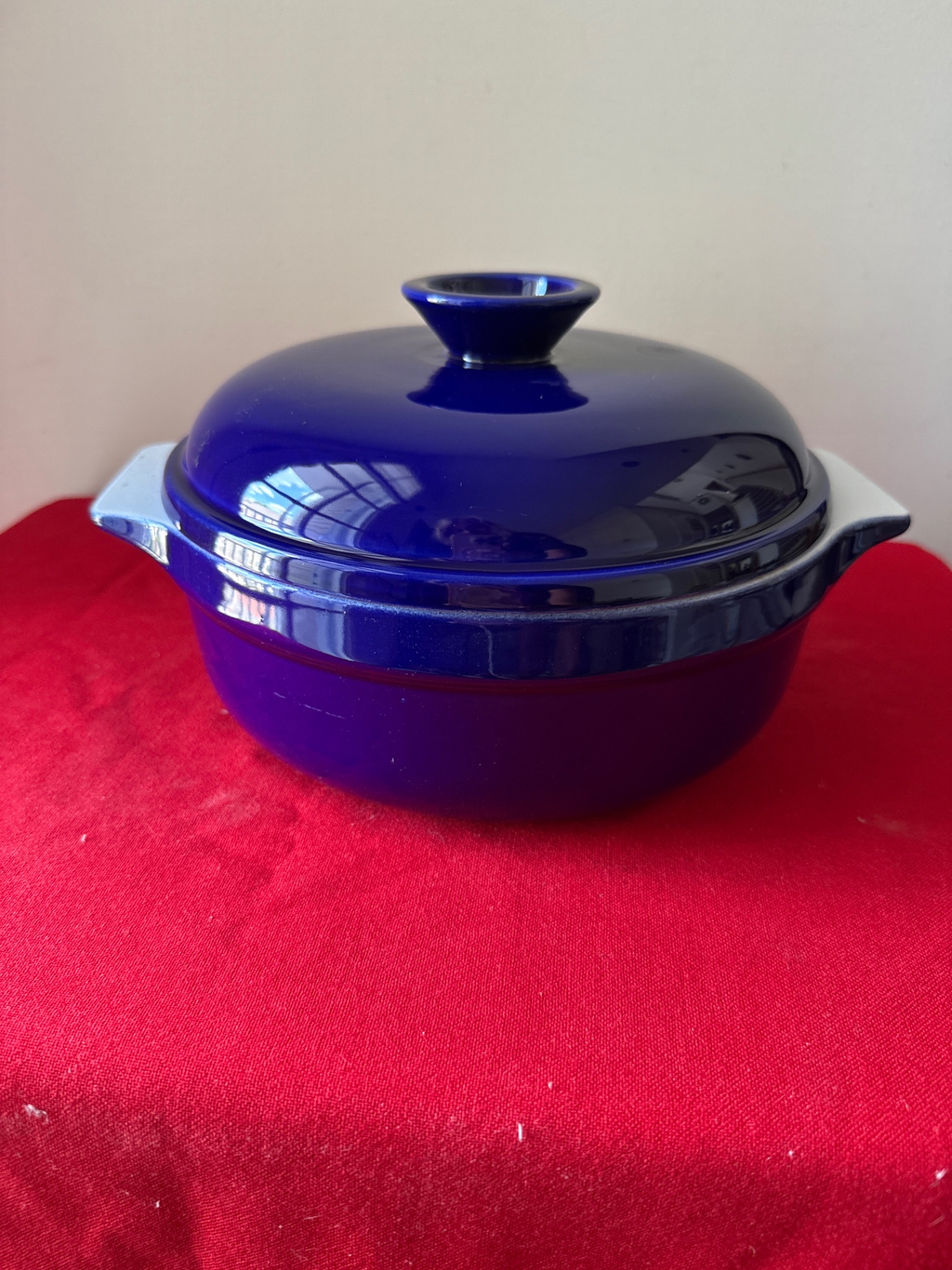 Blue Emile Henry lidded casserole with white ceramic dish - image 2 of 4