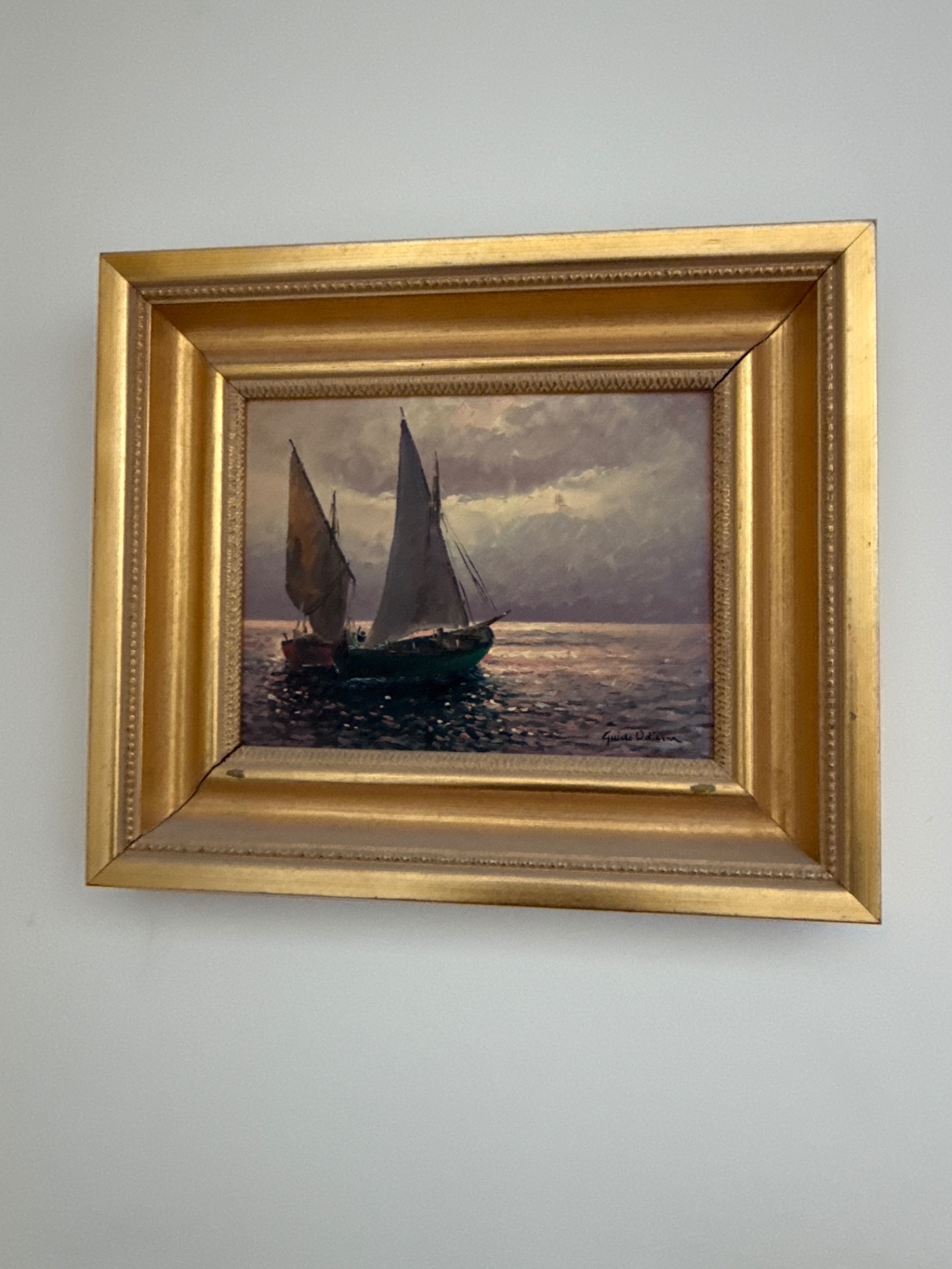 Sailboats Seascape in Gold Frame - image 1 of 4