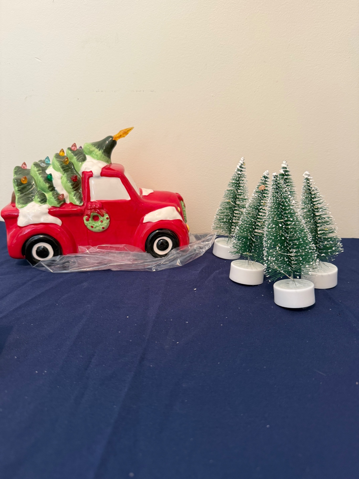 Lighted Ceramic Red Truck with Christmas Tree Load and Mini Bottle-Brush Trees - image 2 of 2