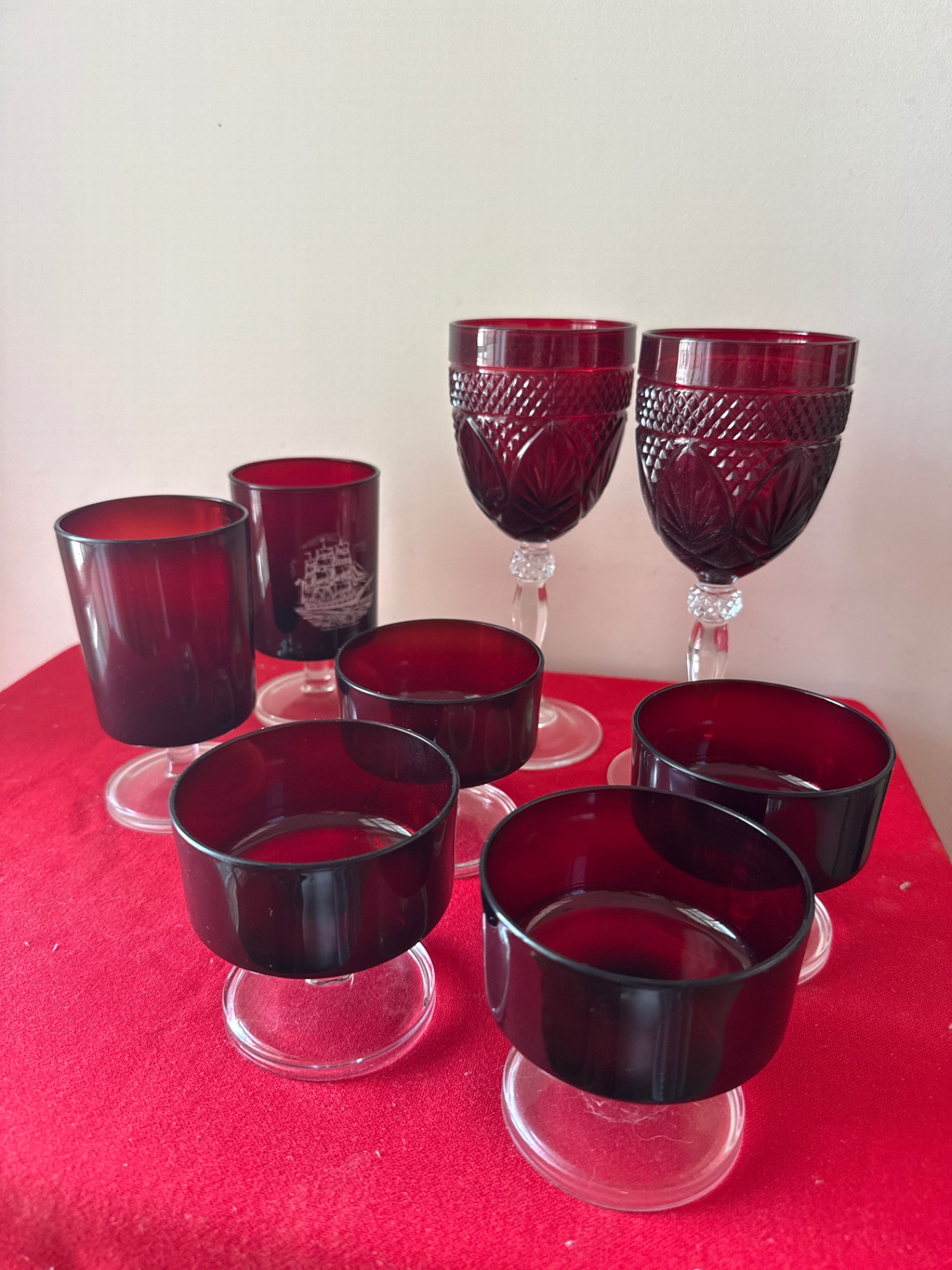 Cranberry Glassware Set: Stemmed Goblets and Stemmed Glasses - image 2 of 3