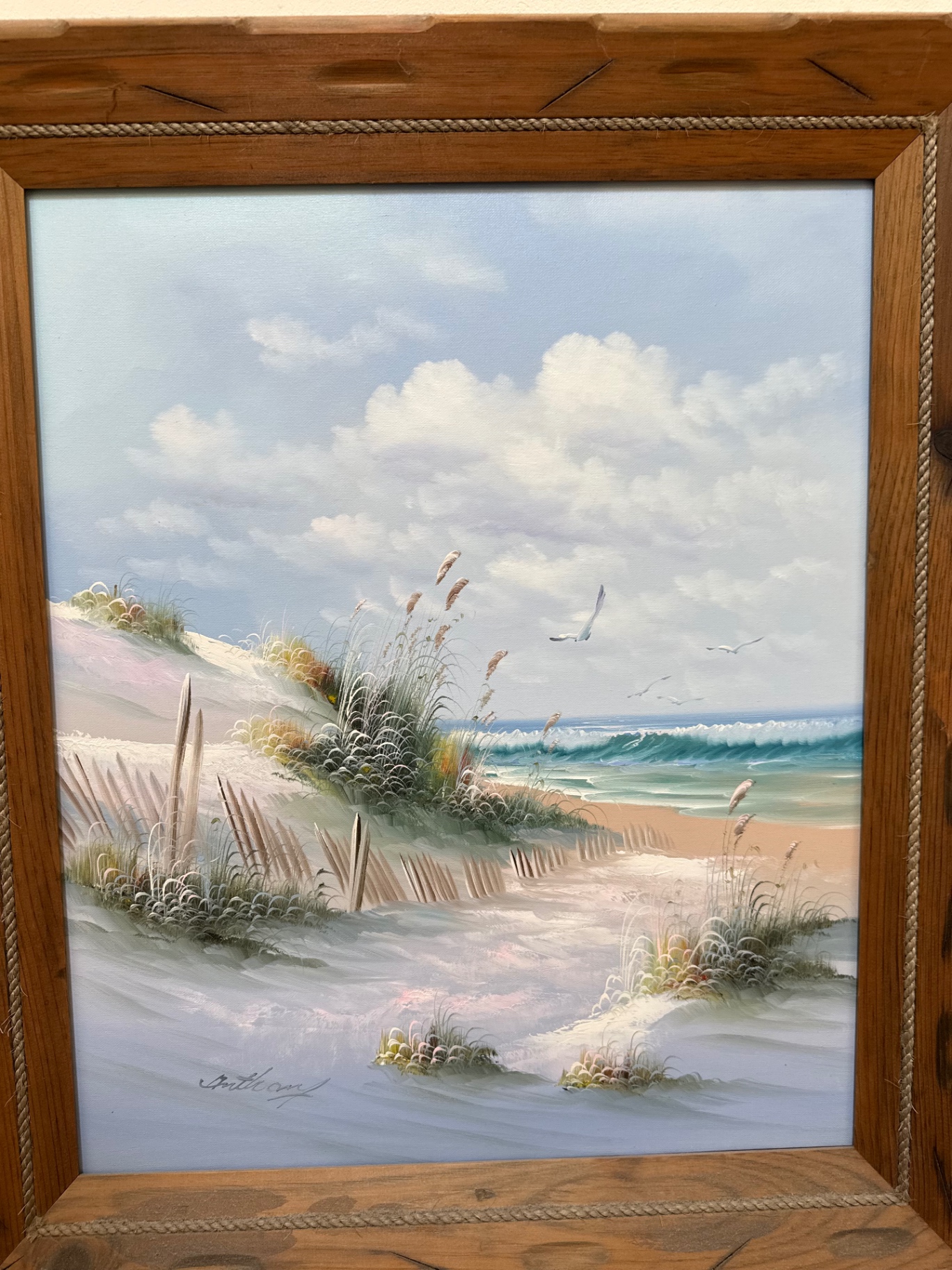 Coastal beach landscape painting in a wood frame - image 4 of 6