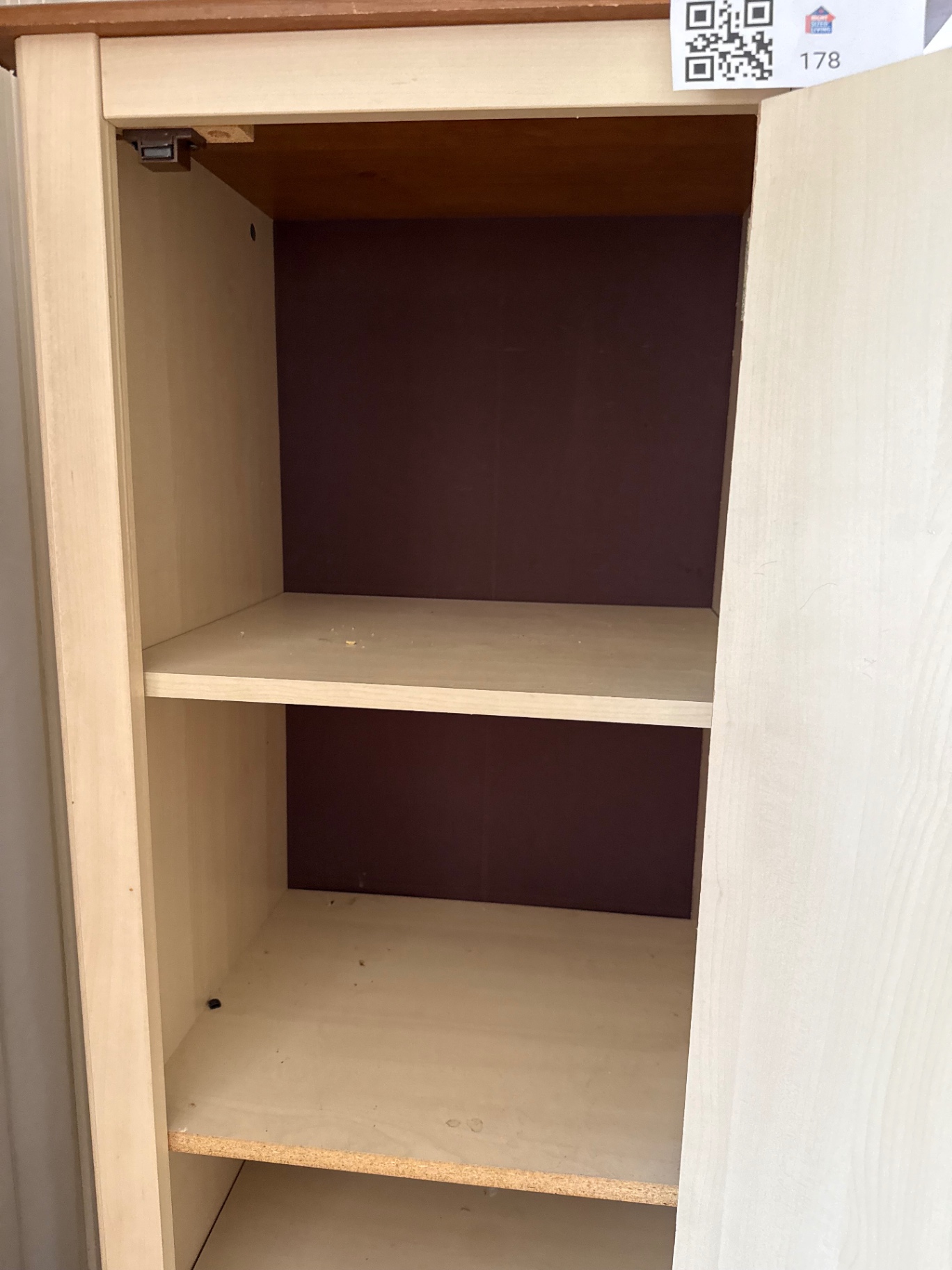 Tall Cream Cabinet with Shelves and Wood Top - image 4 of 7