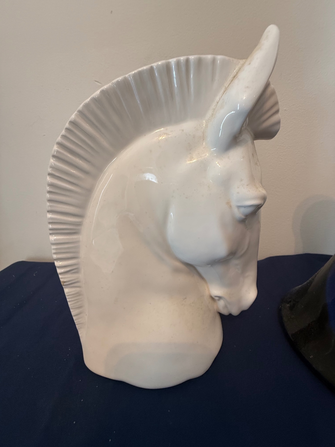 Pair of horse head ceramic busts with a tall glazed vase - image 2 of 5