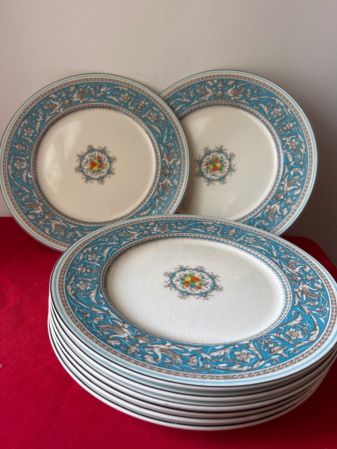 Set of Myott Medici Staffordshire dinner plates with teal border - image 1 of 3