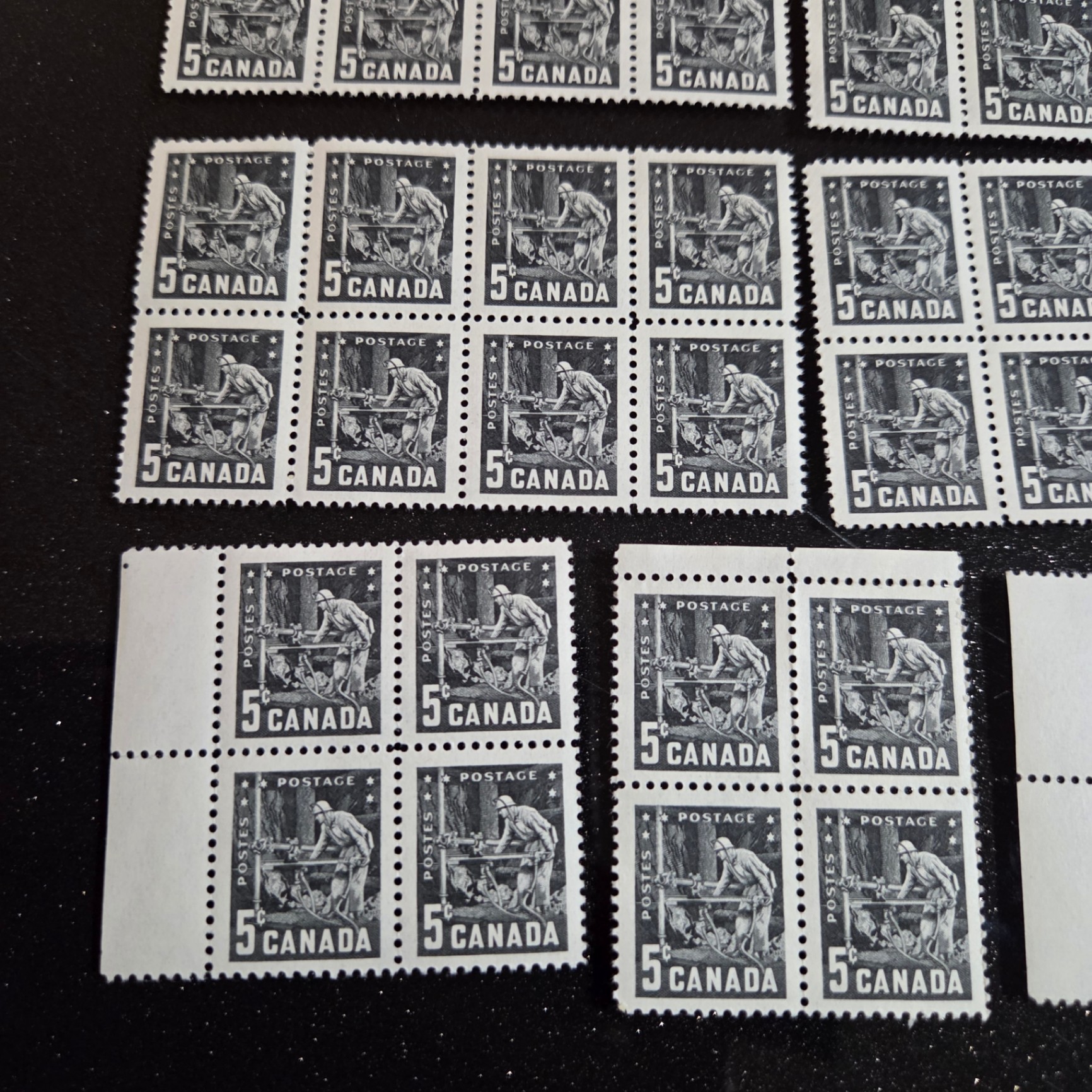 1957 Canada 5 Cent Miner Stamp Blocks - image 2 of 3