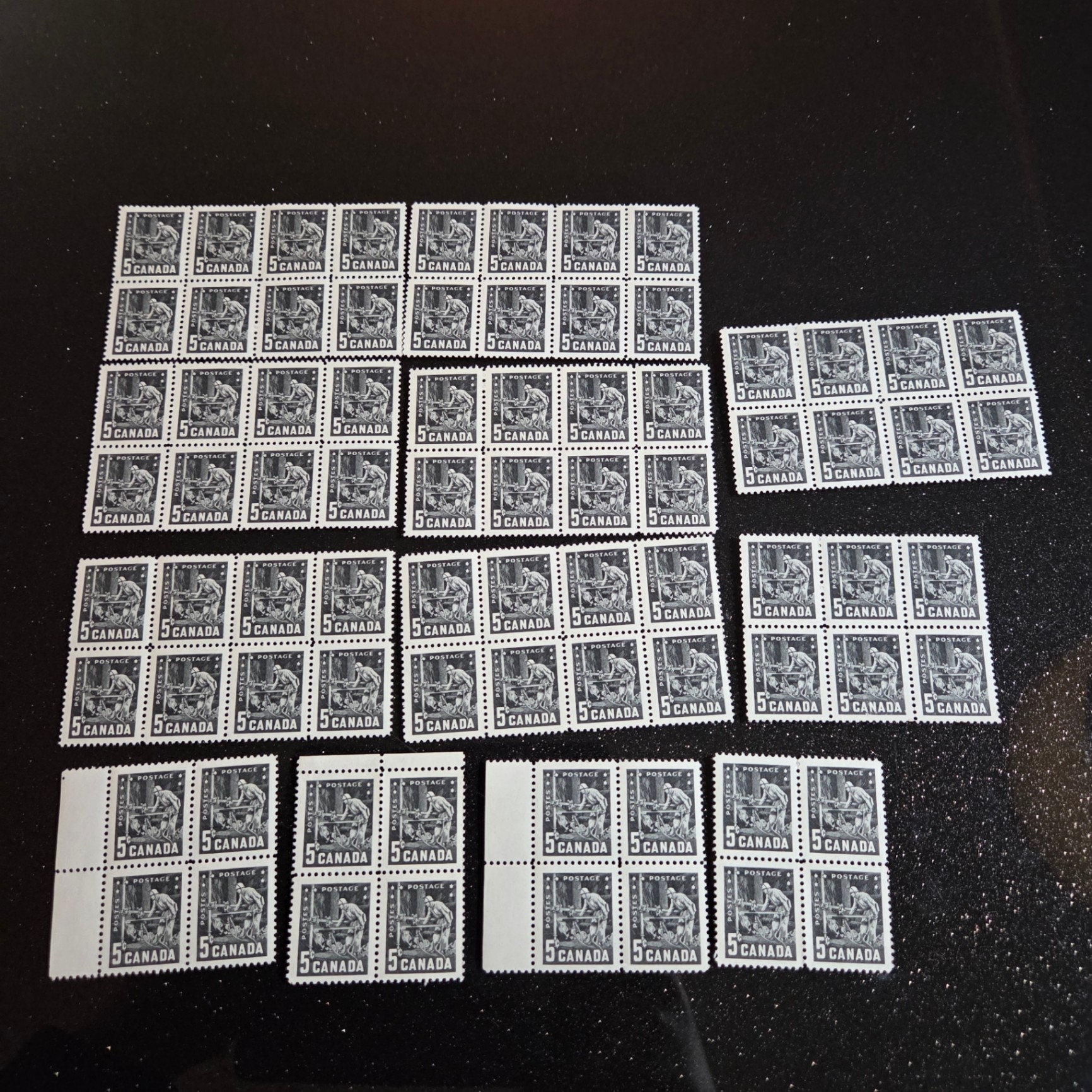 1957 Canada 5 Cent Miner Stamp Blocks - image 1 of 3
