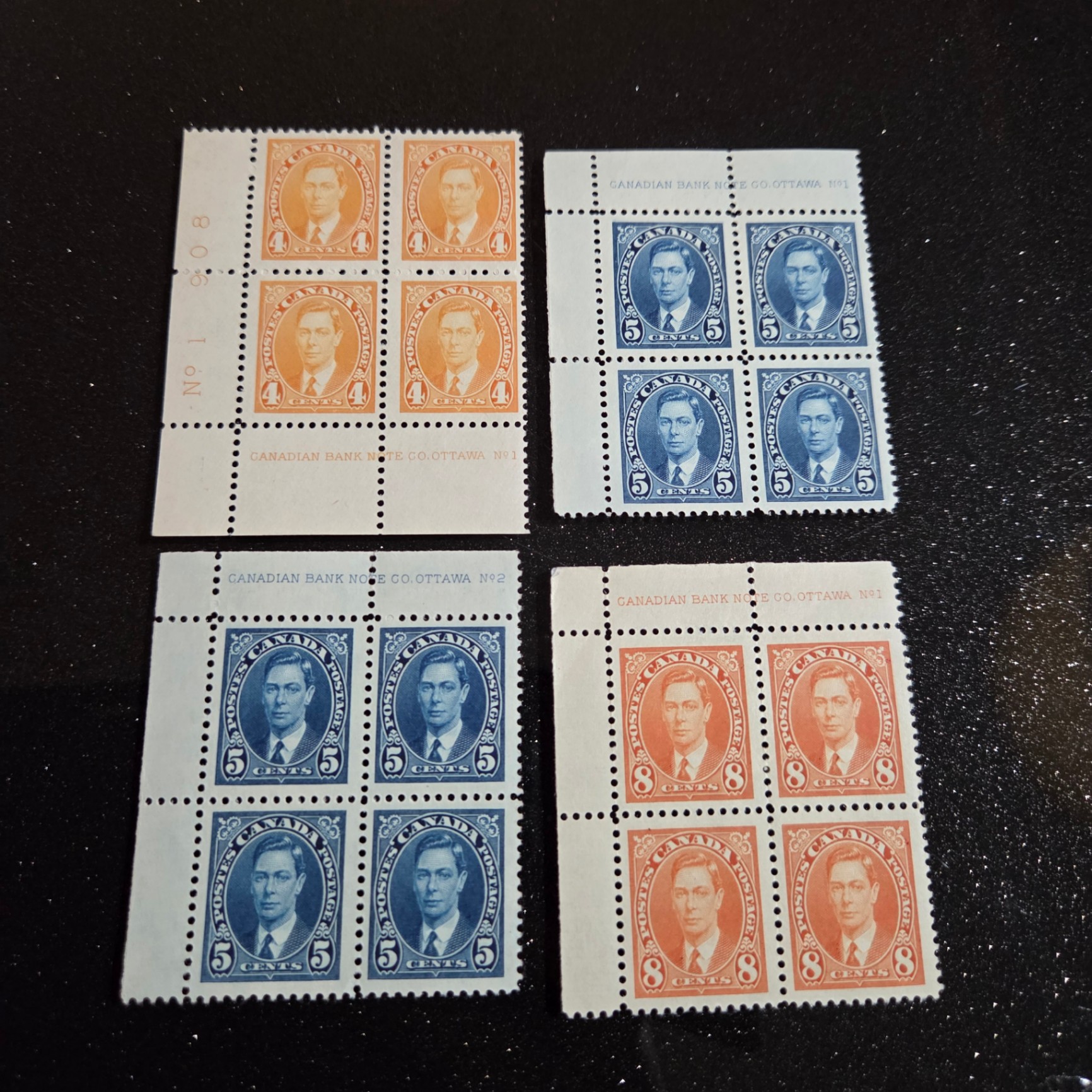 Canada 4, 5 and 8 Cent Stamp Blocks - image 1 of 3