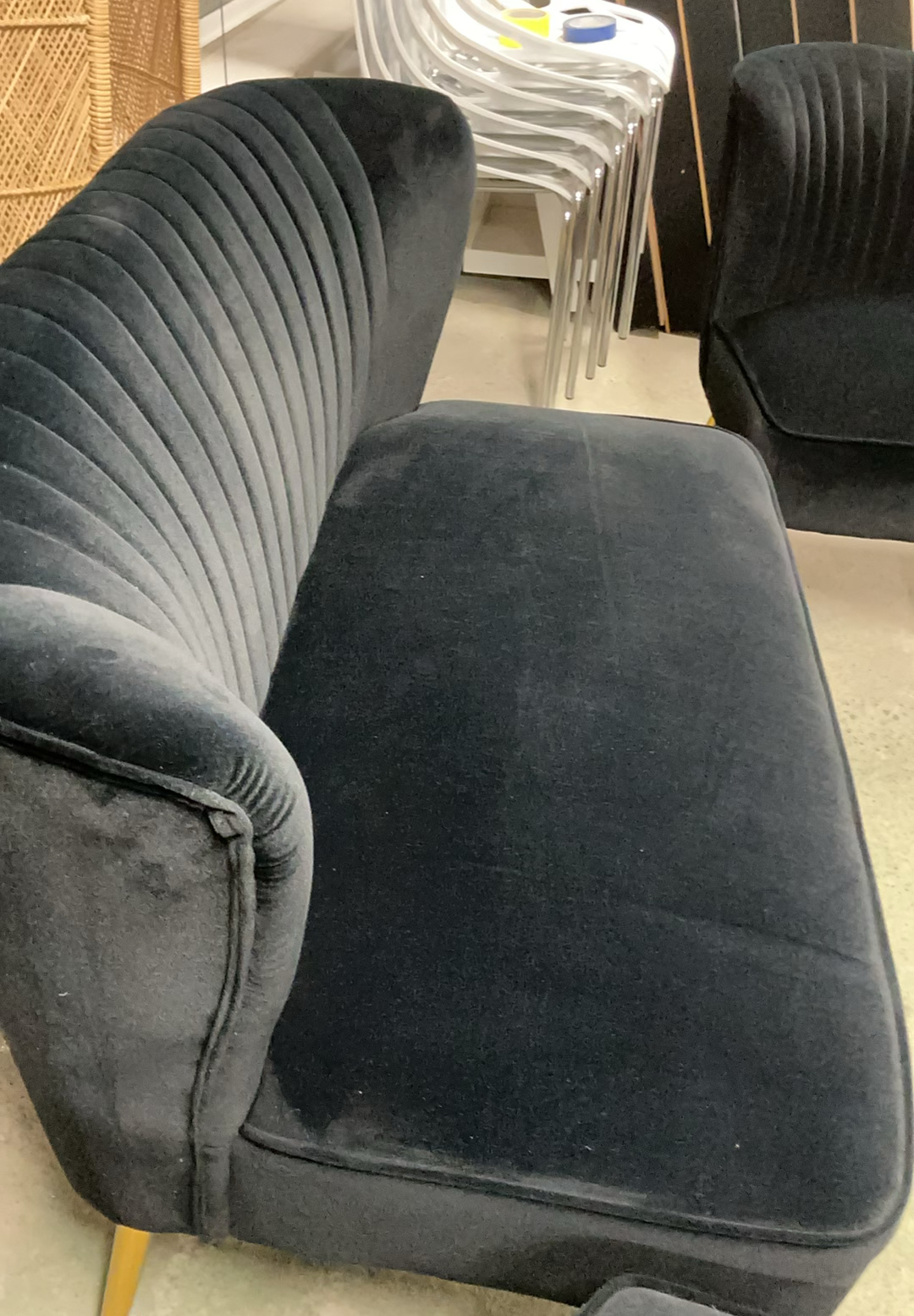 MCM Inspired, Black Velour Settee And Two Matching armless Chairs - image 4 of 8