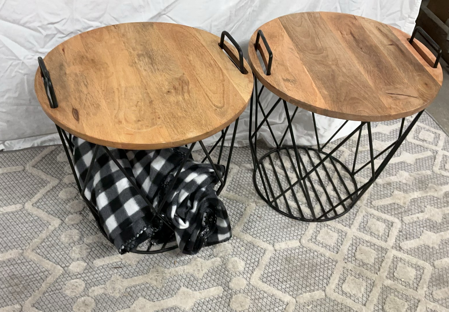 3 Plastic Adirondack Chairs, 2 Metal And Wood Small Tables, 3 Blankets - image 5 of 5