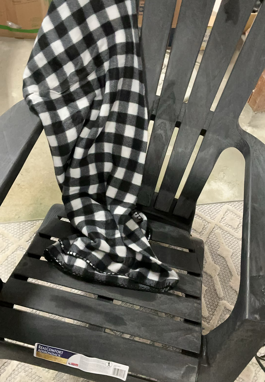 3 Plastic Adirondack Chairs, 2 Metal And Wood Small Tables, 3 Blankets - image 4 of 5