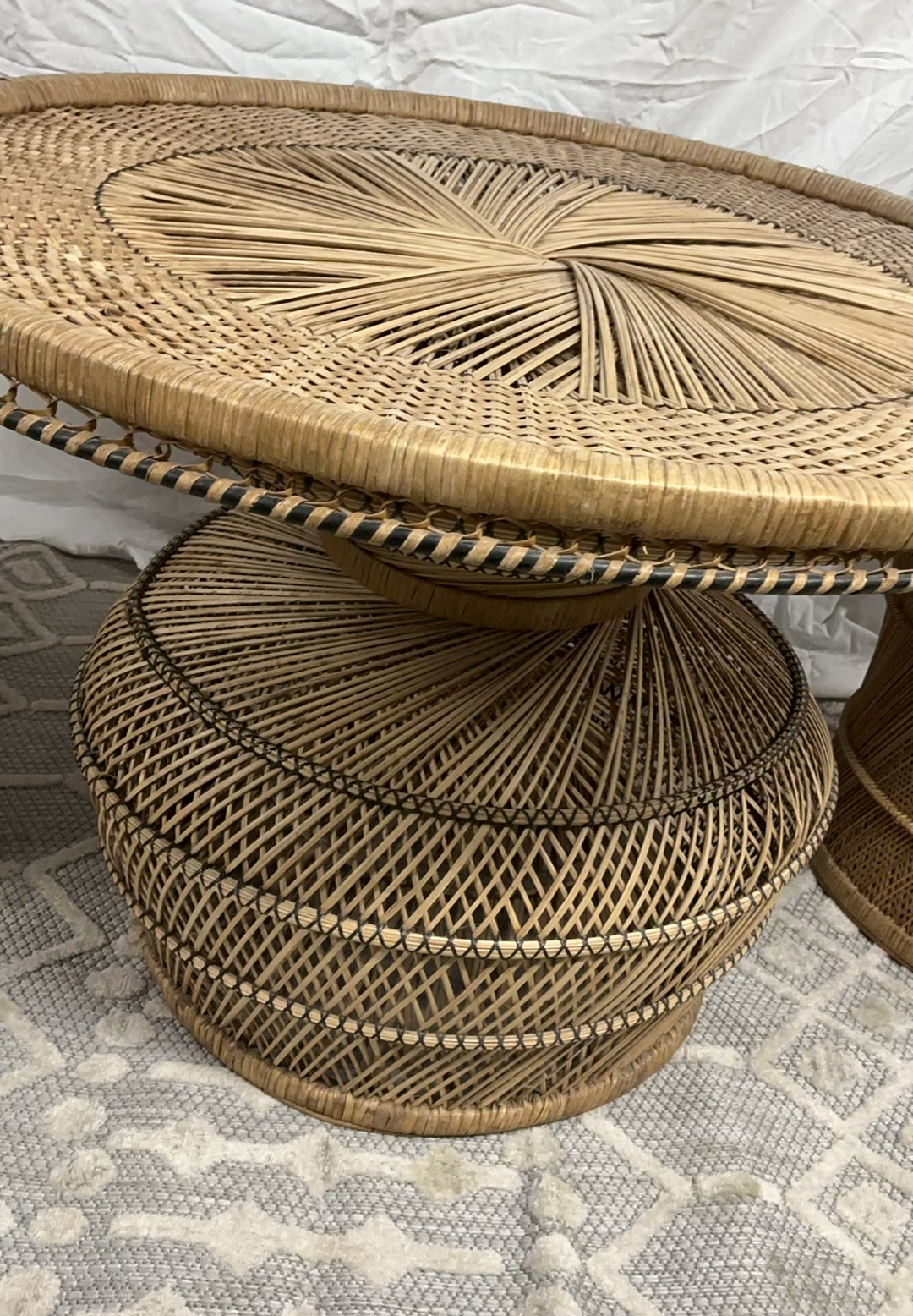 Vintage Boho Rattan Table And 2 Chairs - image 3 of 7
