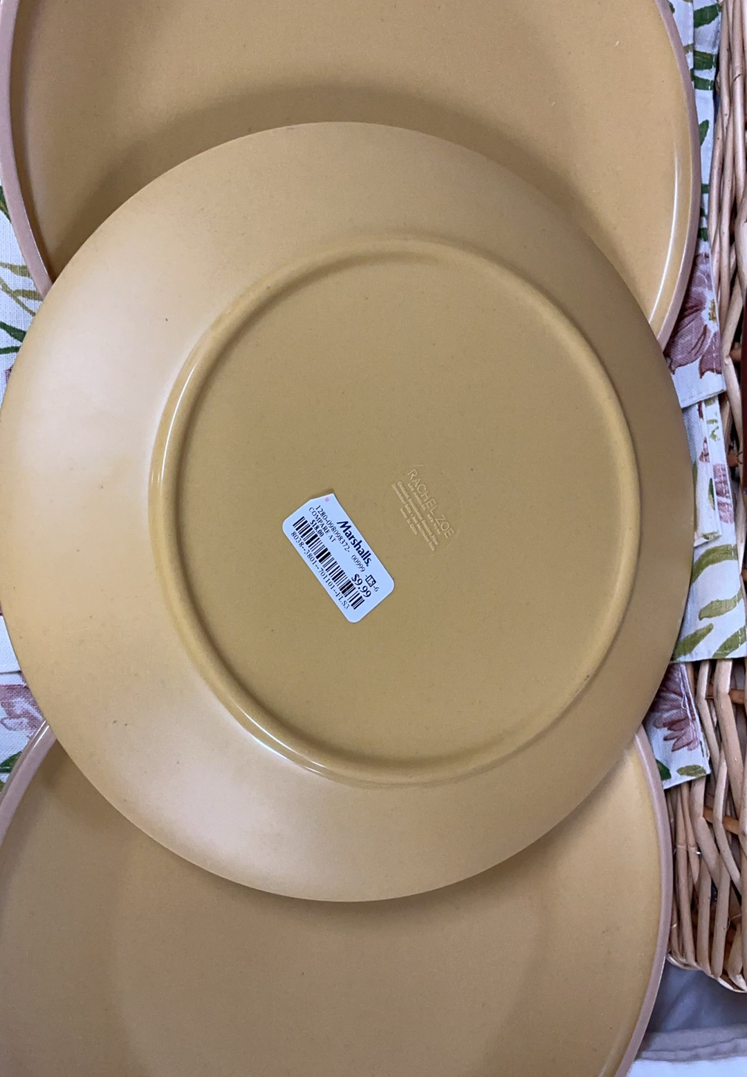 Wicker picnic baskets with blue floral and yellow dinnerware, glassware, and linens - image 3 of 12