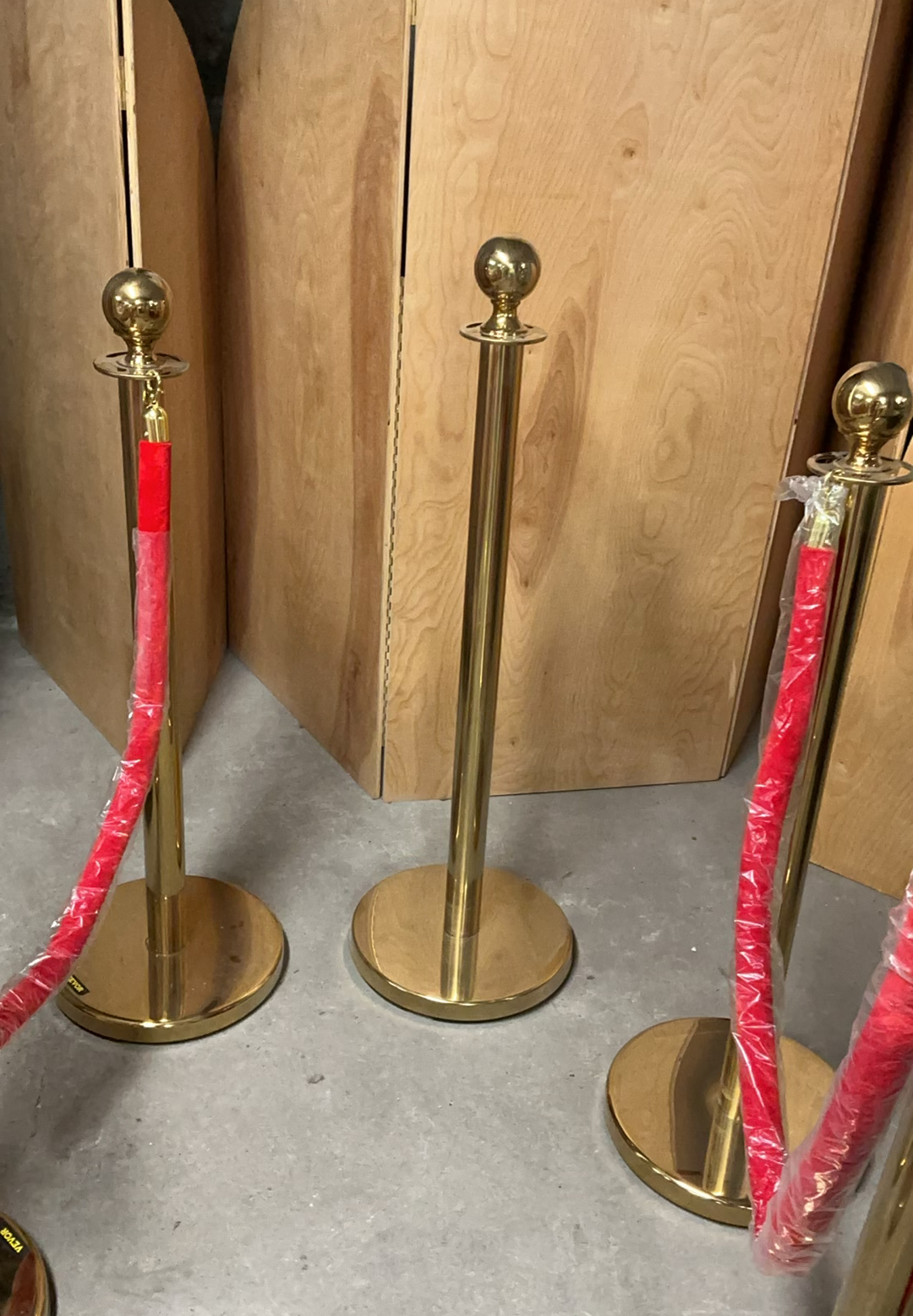 8 Brass Stanchion Posts, Red Velvet Ropes - image 4 of 7