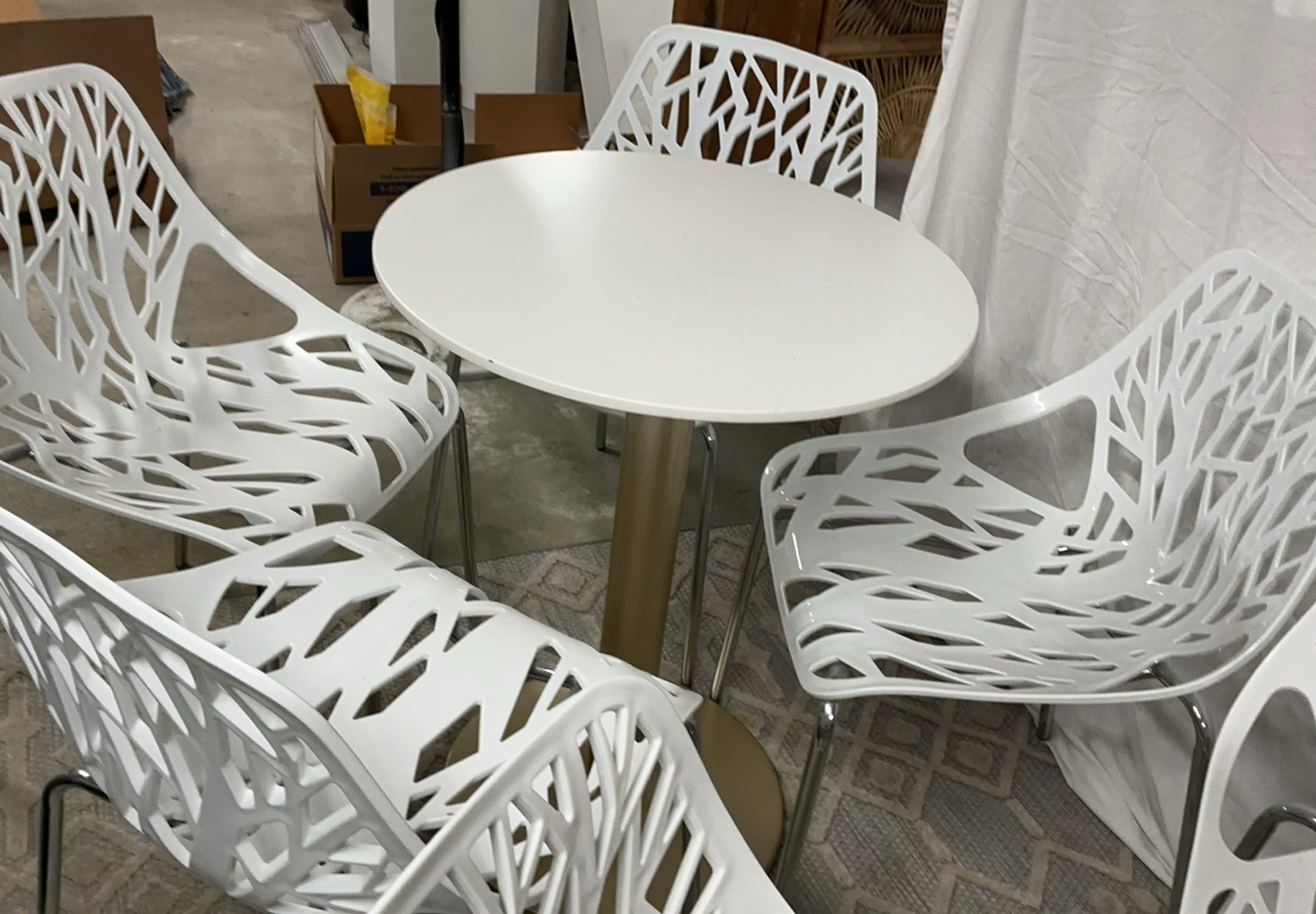 8 White Birds Nest Plastic Chairs, 2 Small Round Tables - image 5 of 5