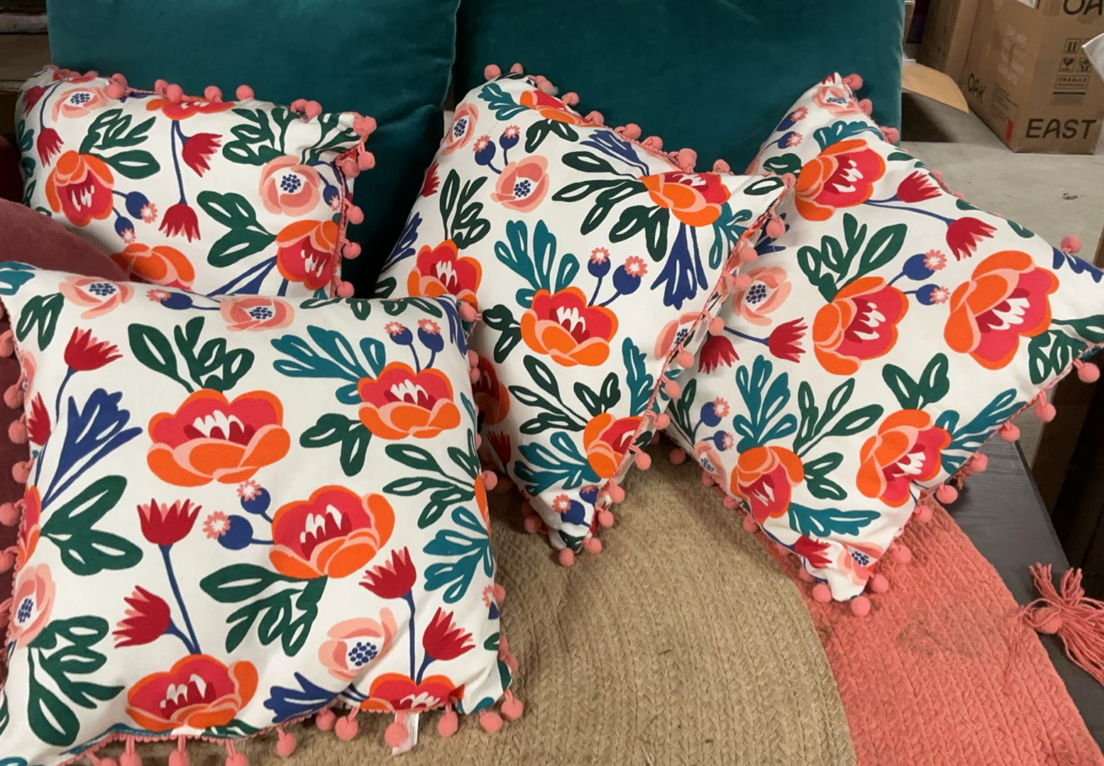 Throw Rug And Pillows In Shades Of Teal And Peach - image 2 of 5