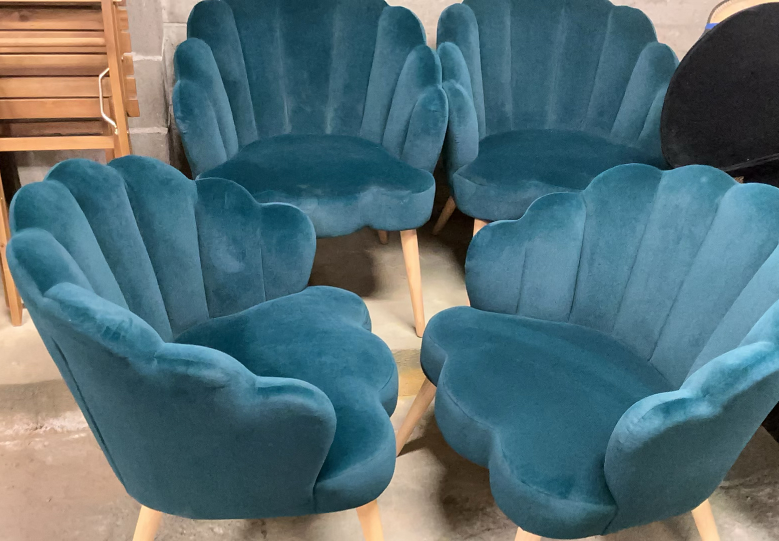 4 MCM Inspired,Teal Velour Clam Shell Arm Chairs - image 1 of 4