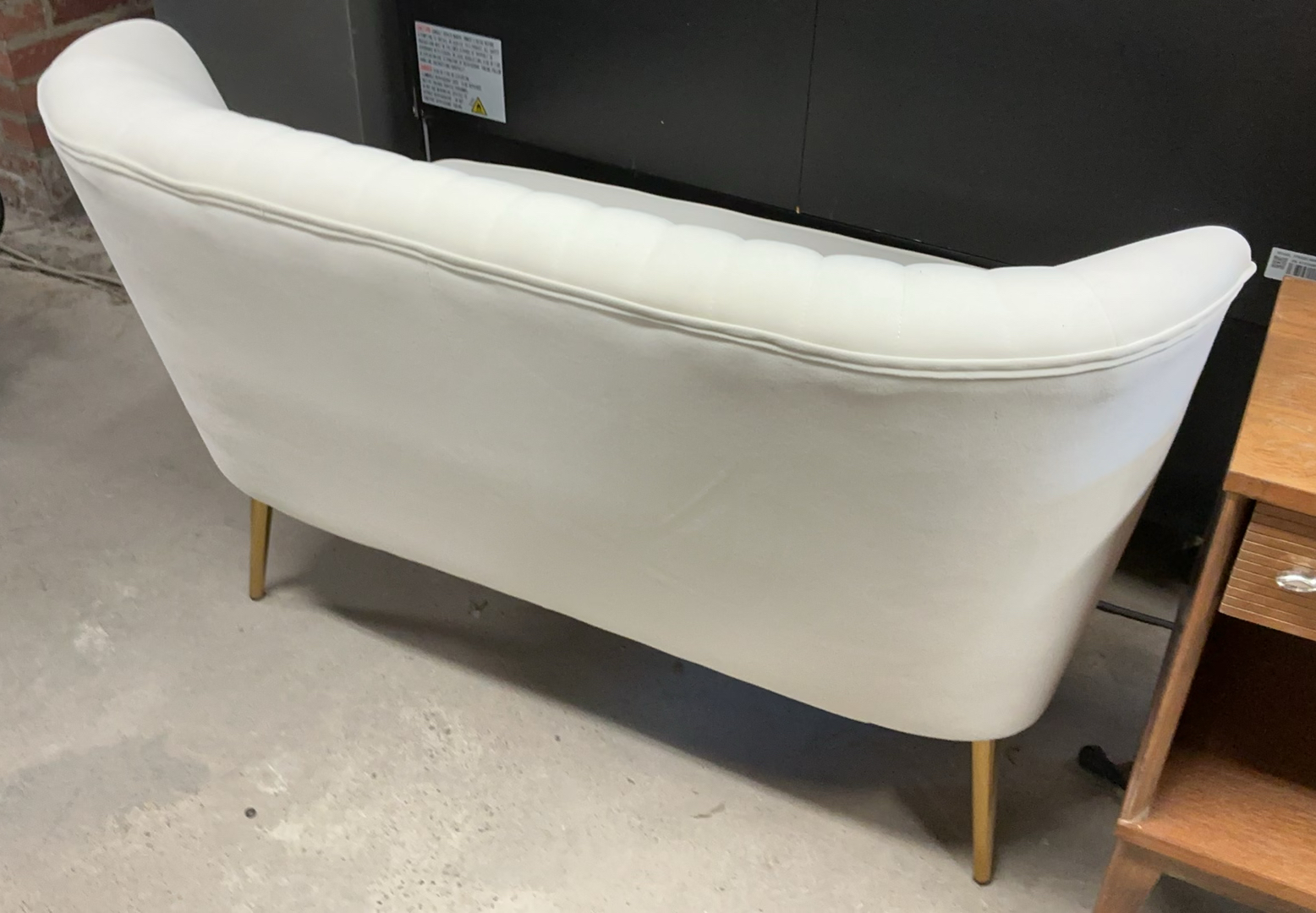 Ivory Velour Cushioned Settee, MCM Nightstand, Contemporary Lamp - image 8 of 8