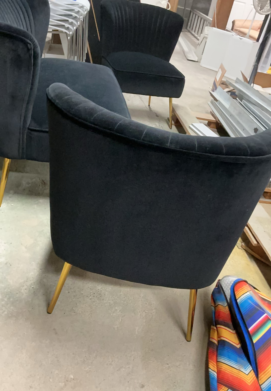 MCM Inspired, Black Velour Settee And Two Matching armless Chairs - image 3 of 8
