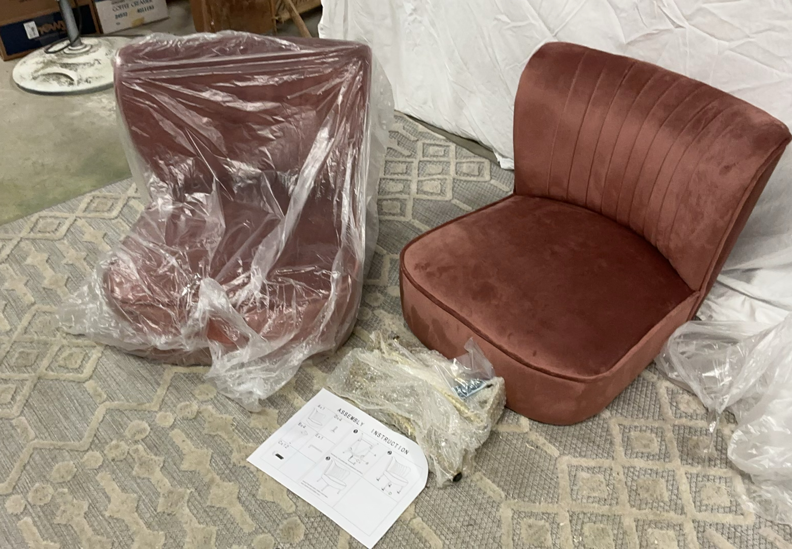2 Dusty Rose velour armless Chairs, NEW in Box - image 1 of 5