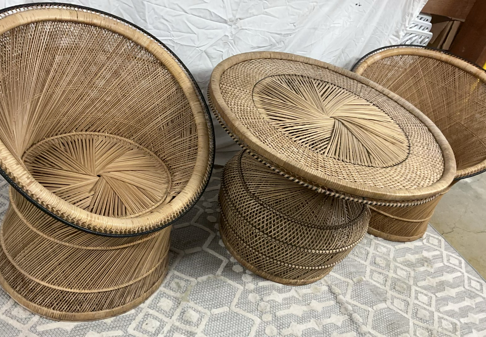 Vintage Boho Rattan Table And 2 Chairs - image 1 of 7