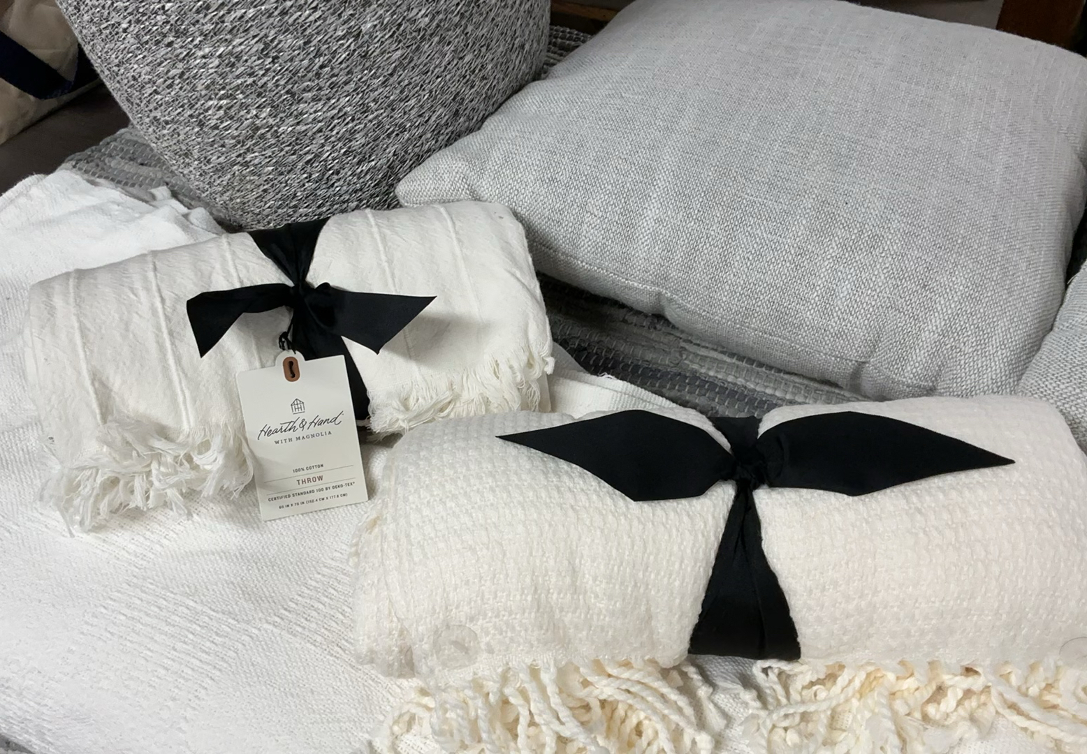 White and Gray Textile Set with Cushions, Throws, Rug, and Storage Basket - image 2 of 8
