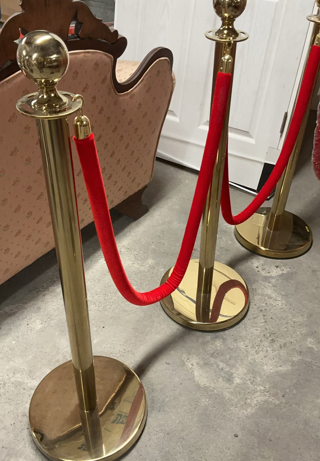 8 Brass Stanchion Posts, Red Velvet Ropes - image 2 of 7