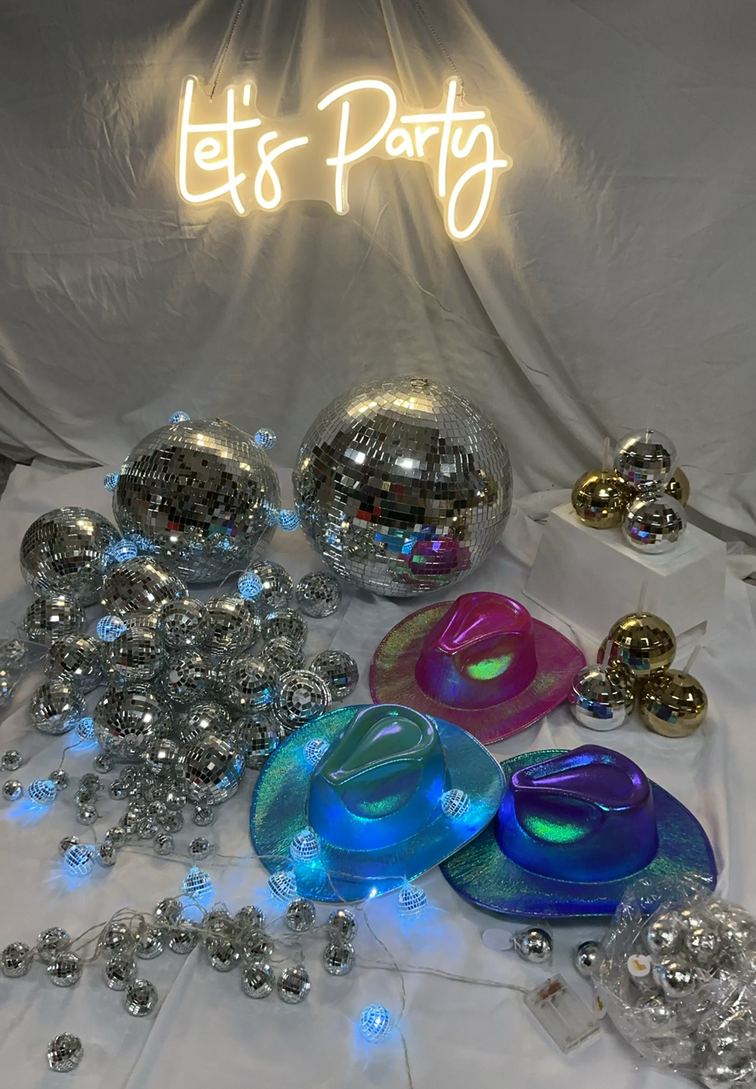 Disco Balls and Neon Party Sign with Iridescent Hats - image 1 of 9
