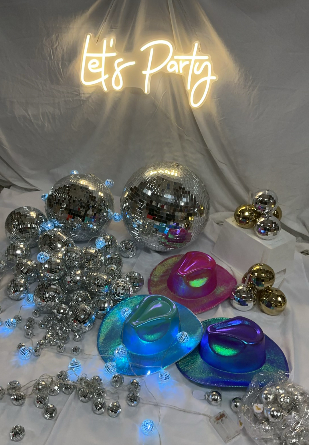 Disco Balls and Neon Party Sign with Iridescent Hats - image 2 of 9