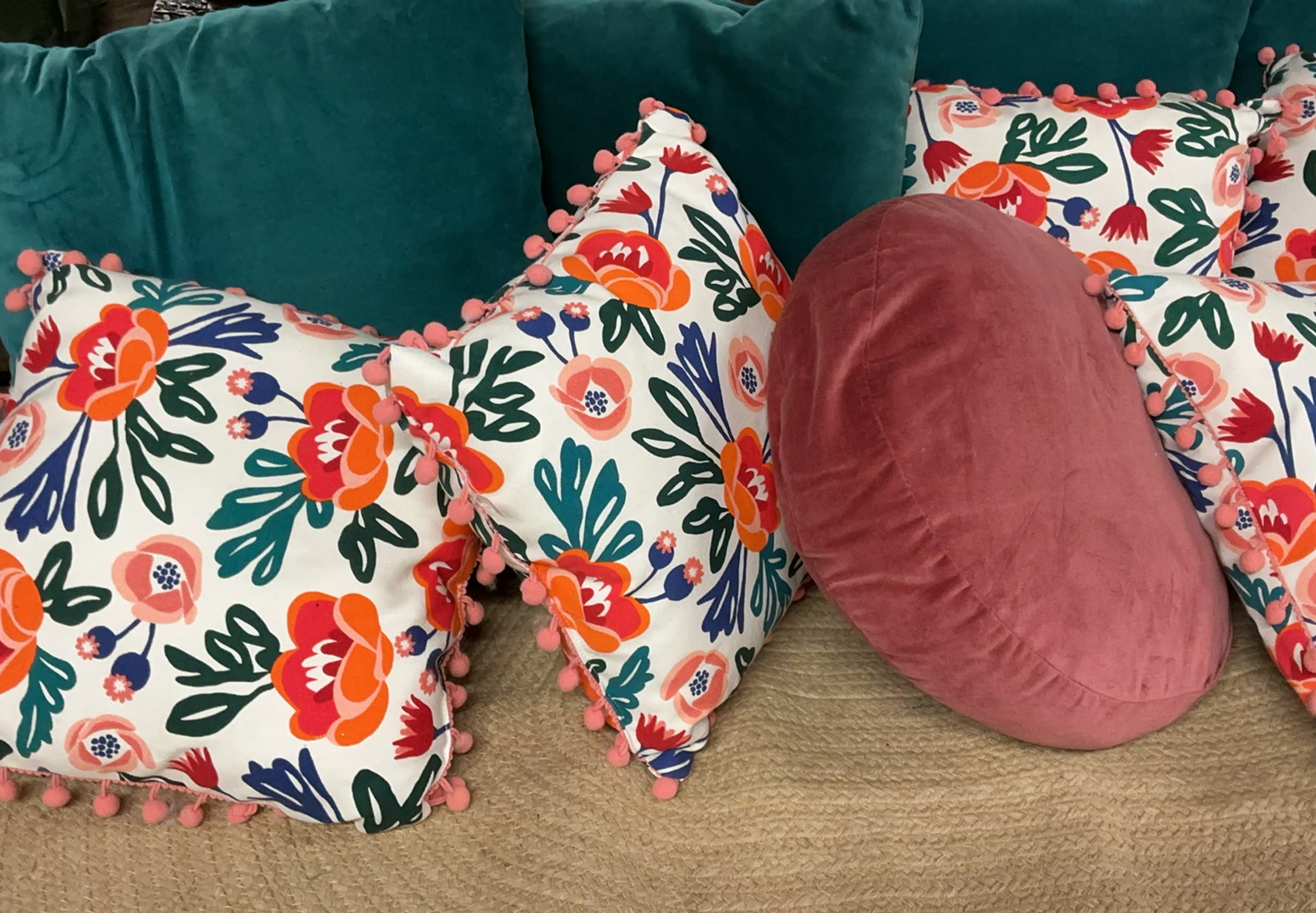 Throw Rug And Pillows In Shades Of Teal And Peach - image 3 of 5