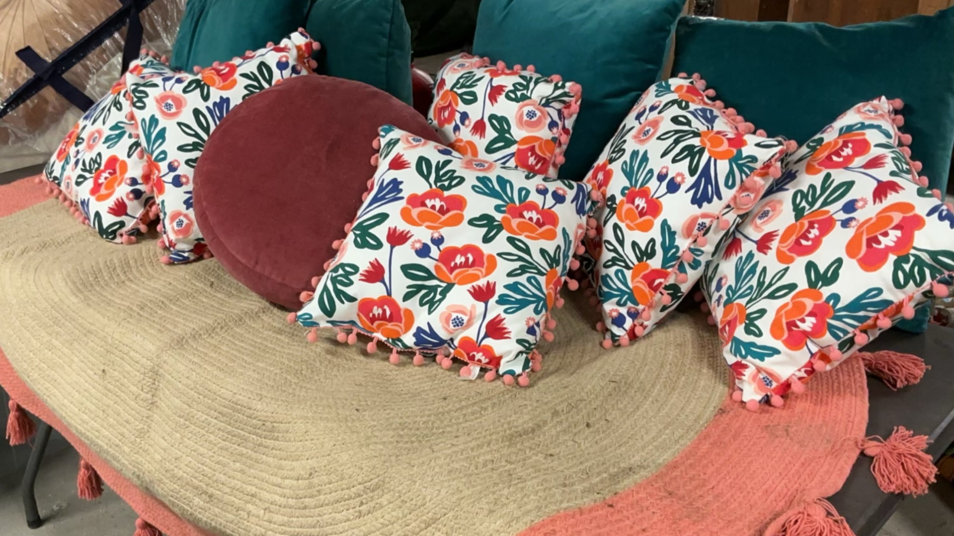 Throw Rug And Pillows In Shades Of Teal And Peach - image 1 of 5