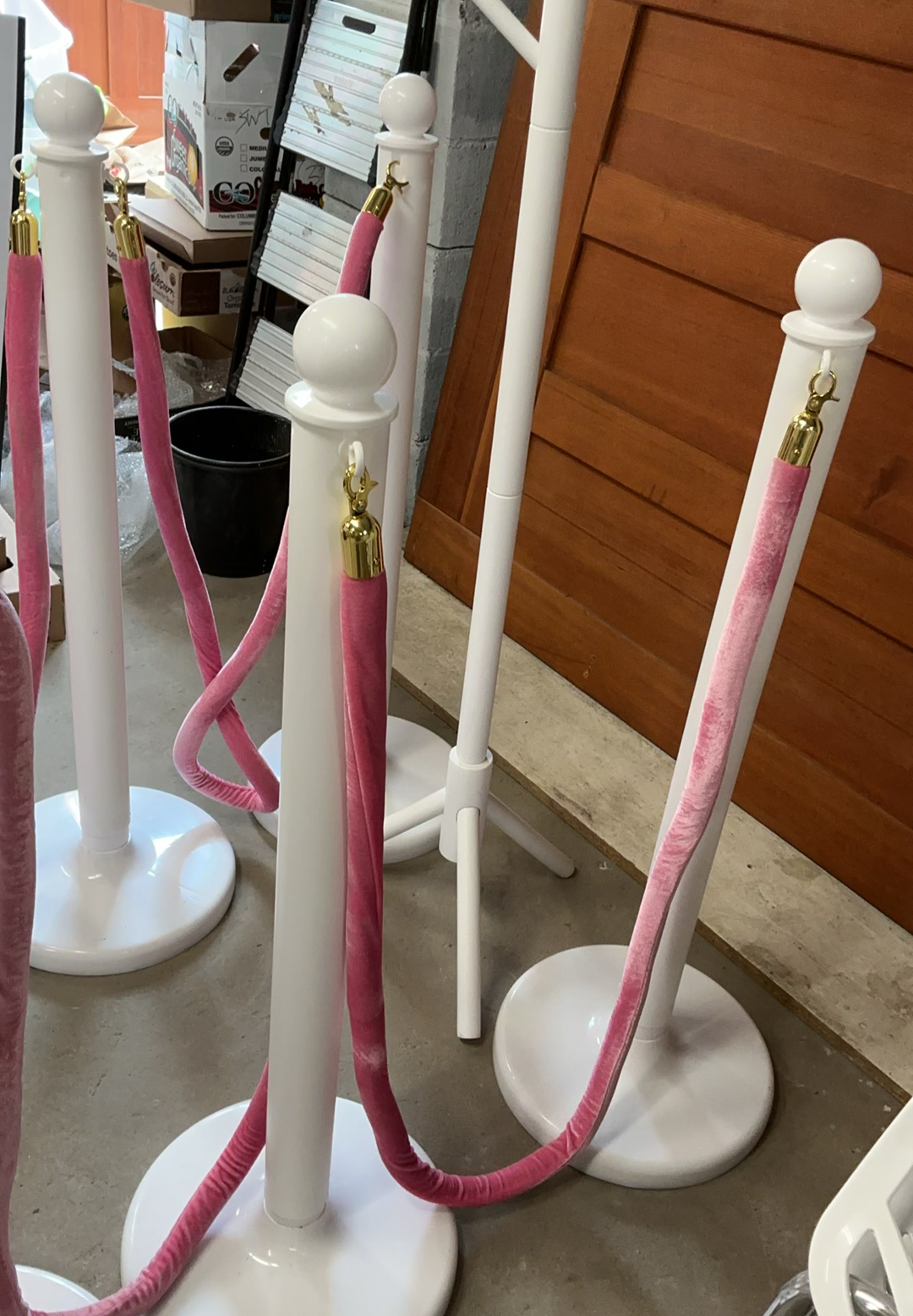 White Plastic Stanchions, Pink Velvet Ropes, White Wood  Hat rack - image 2 of 4