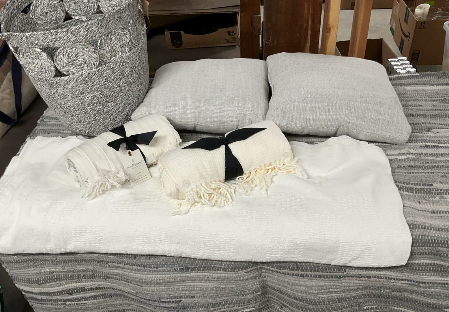White and Gray Textile Set with Cushions, Throws, Rug, and Storage Basket - image 1 of 8