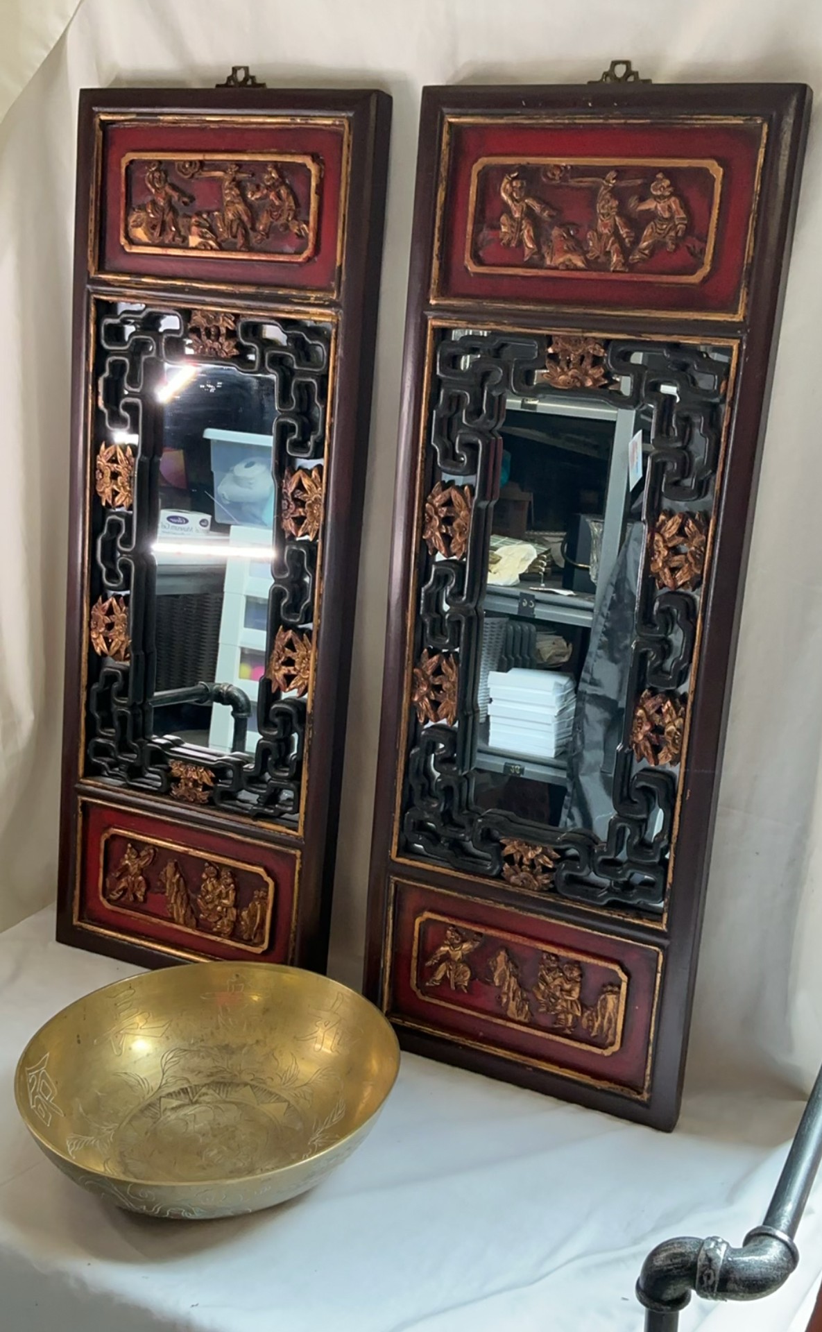 Two Asian Inspired Mirrors And A Brass Bowl - image 1 of 6