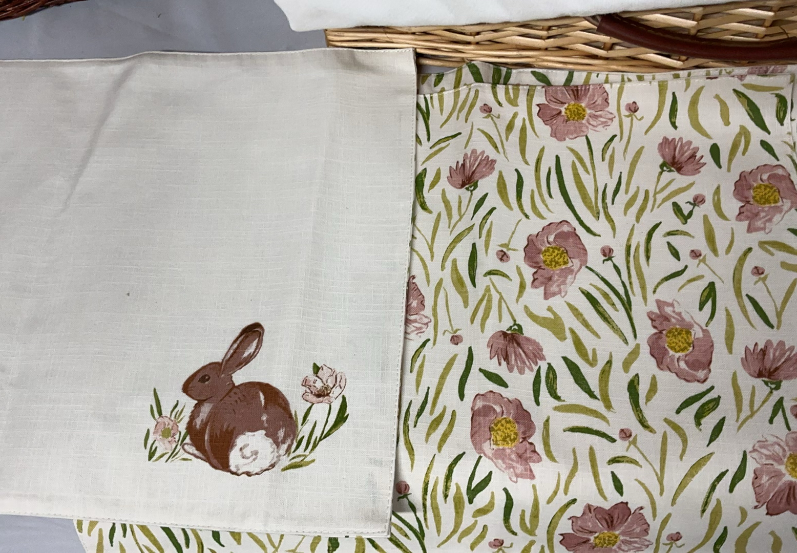 Wicker picnic baskets with blue floral and yellow dinnerware, glassware, and linens - image 12 of 12