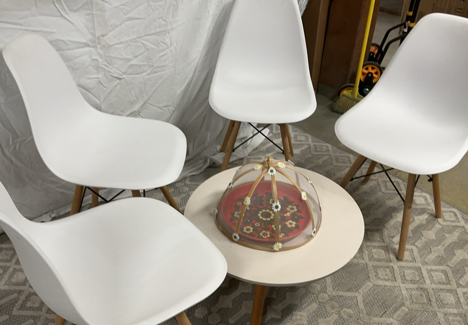 4 White Plastic Eiffel Chairs, Round Low Table - image 2 of 7