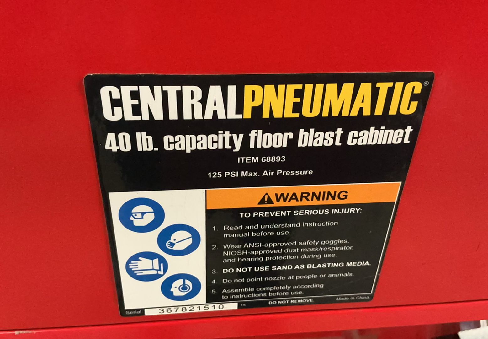 Central Pneumatic Floor Blast Cabinet - image 7 of 7