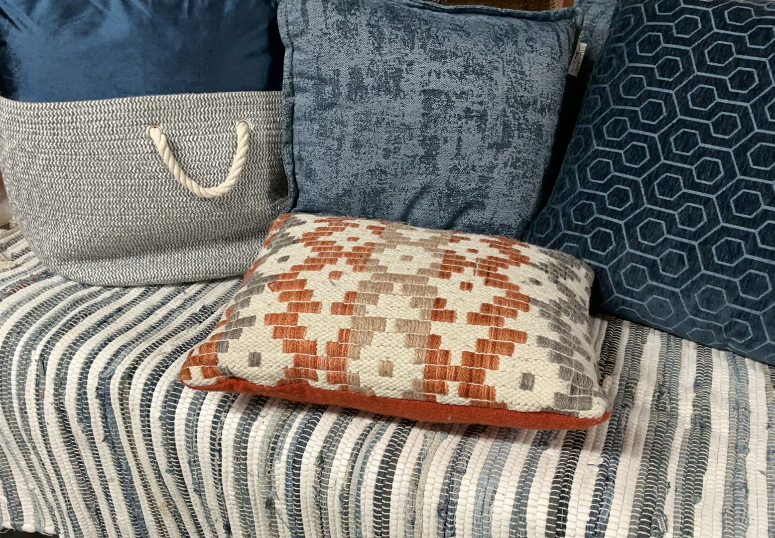 Throw Pillows And Rug, Navy, Crème, Coral - image 2 of 8
