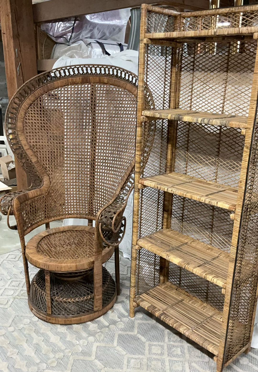Vintage Boho Rattan Peacock Chair And Bookshelf - image 1 of 6