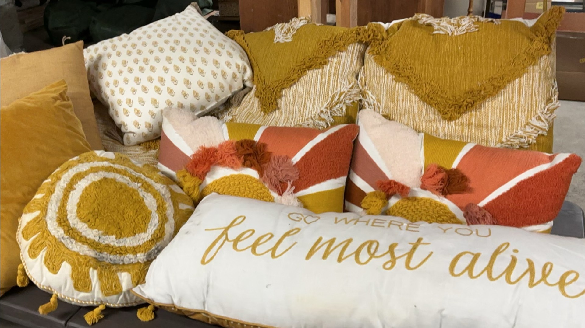 13 Throw Pillow In Shades Of Mustard Gold - image 1 of 8
