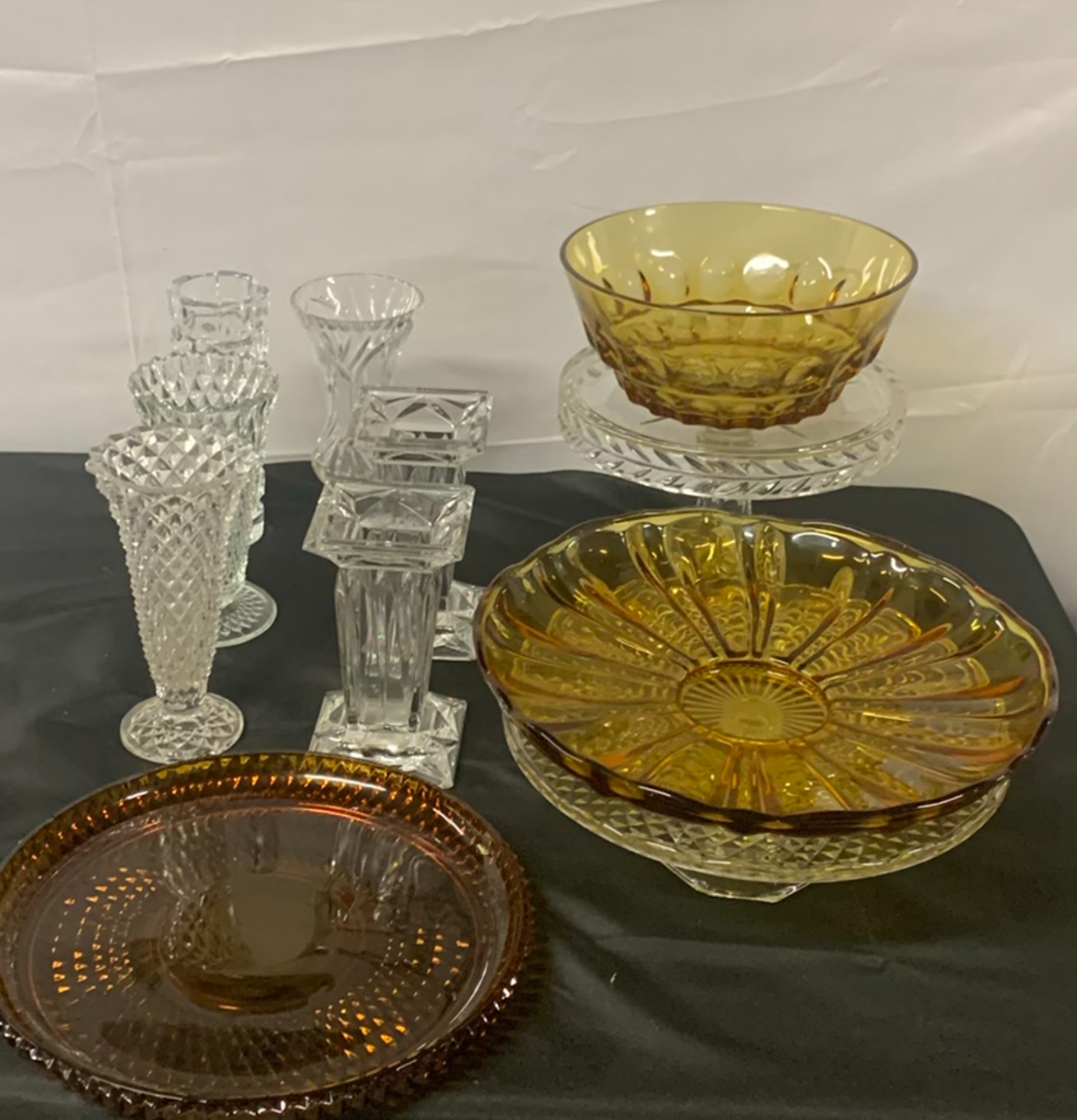 Cut Clear And Colored Glass Vases, cake plates, candle holders, etc. - image 1 of 9