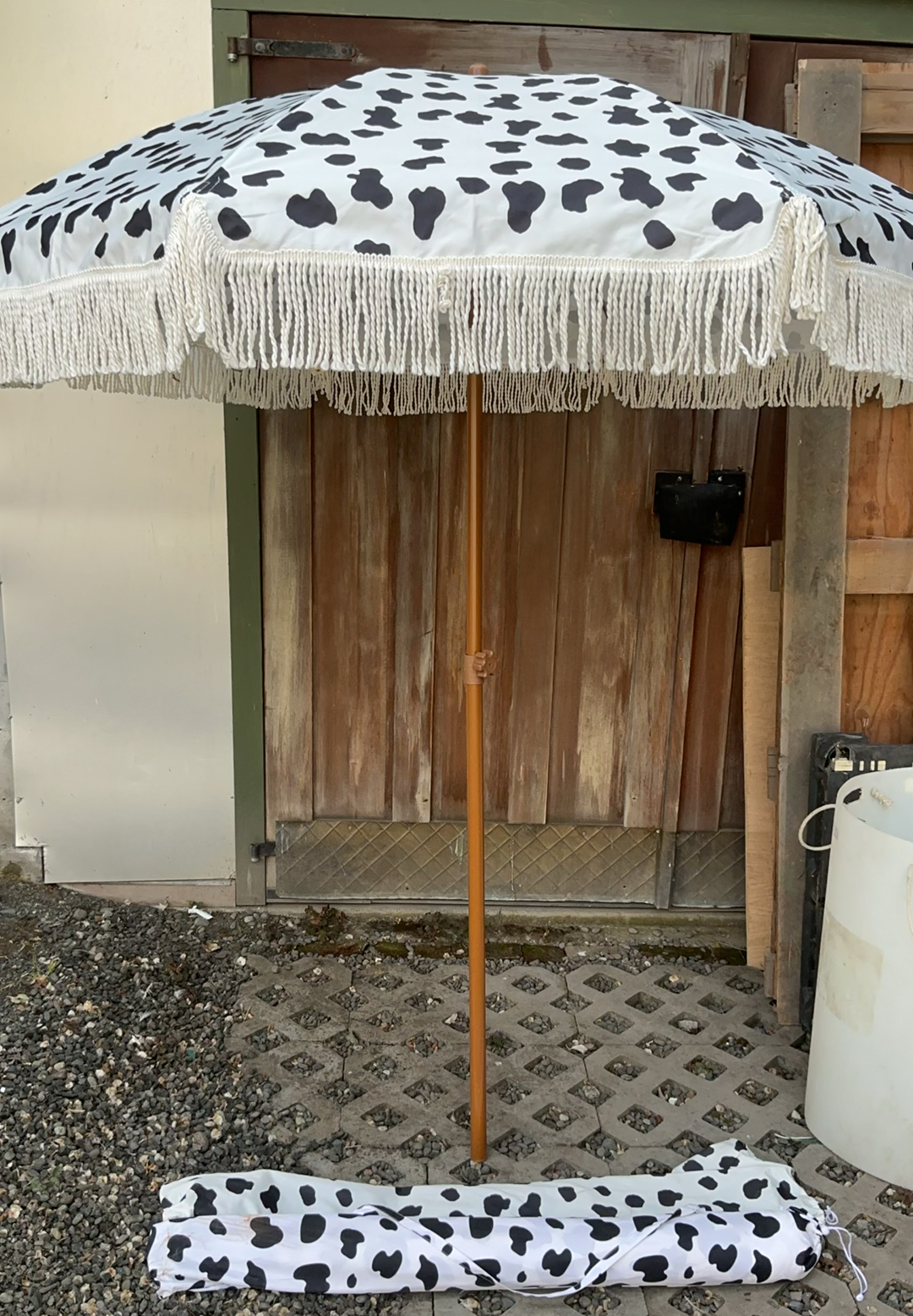 Two Cow Print Patio Umbrellas With Cases - image 3 of 3