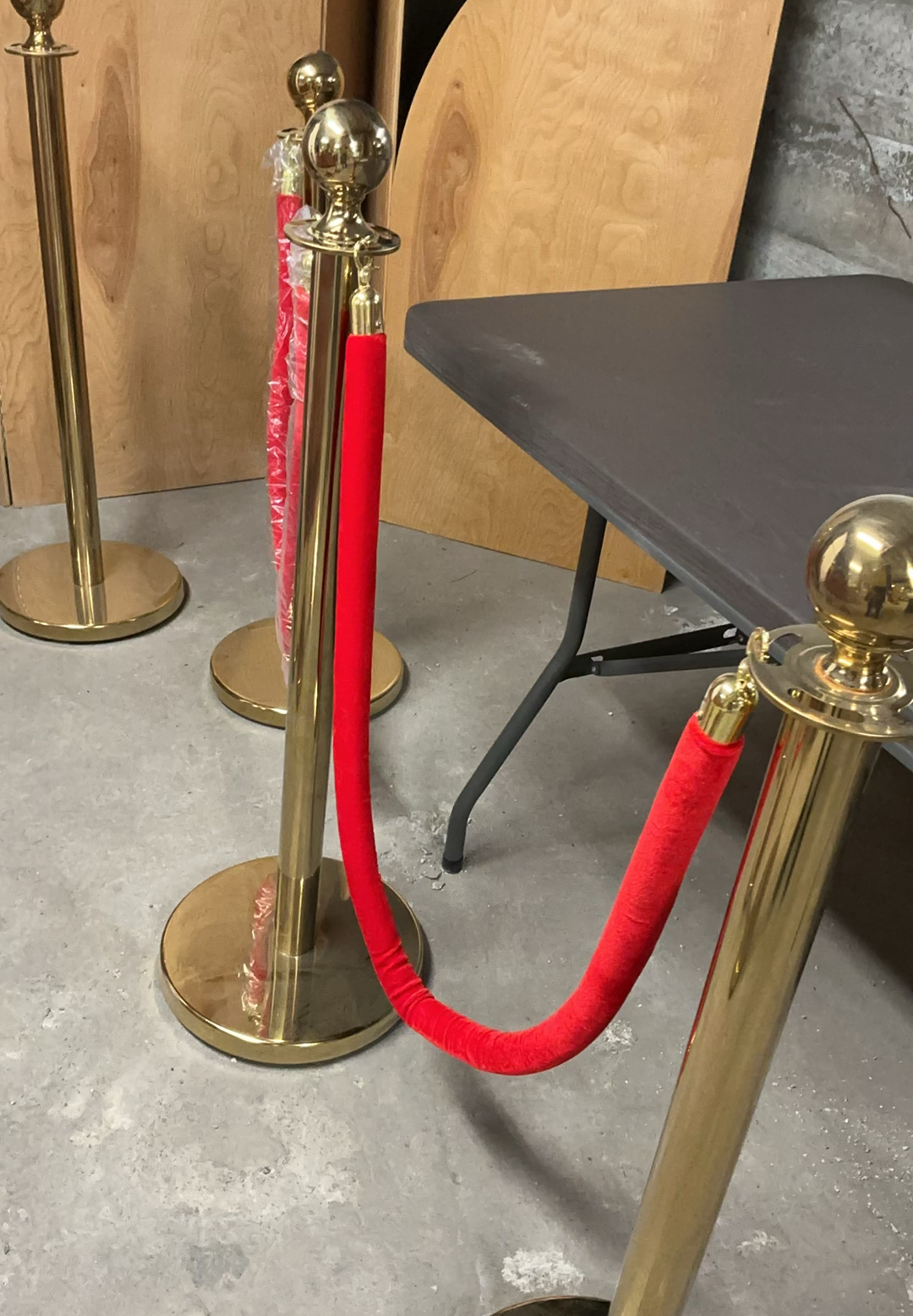 8 Brass Stanchion Posts, Red Velvet Ropes - image 3 of 7