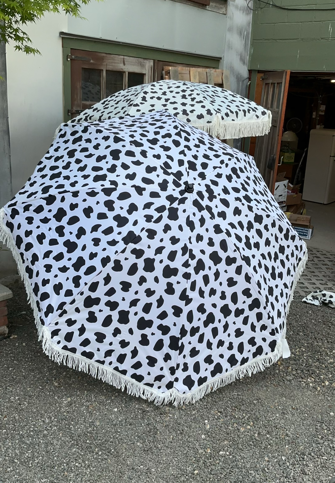 Two Cow Print Patio Umbrellas With Cases - image 1 of 3