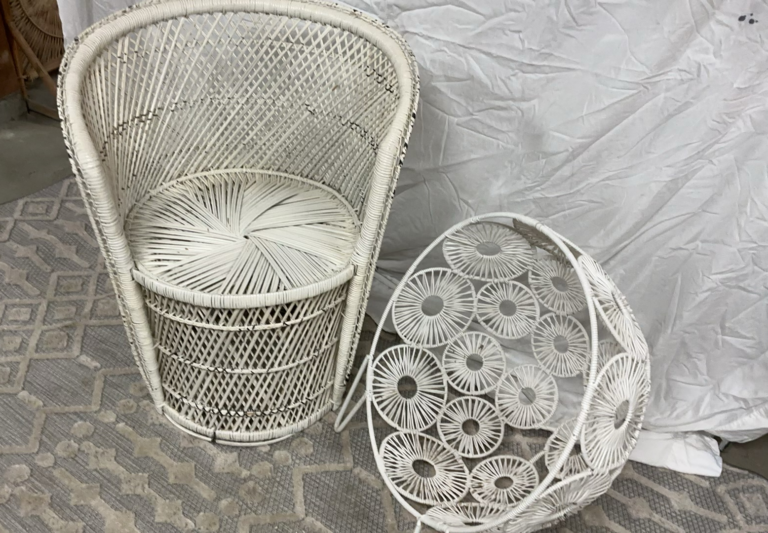 Vintage White Rattan Chair, Decor - image 1 of 5