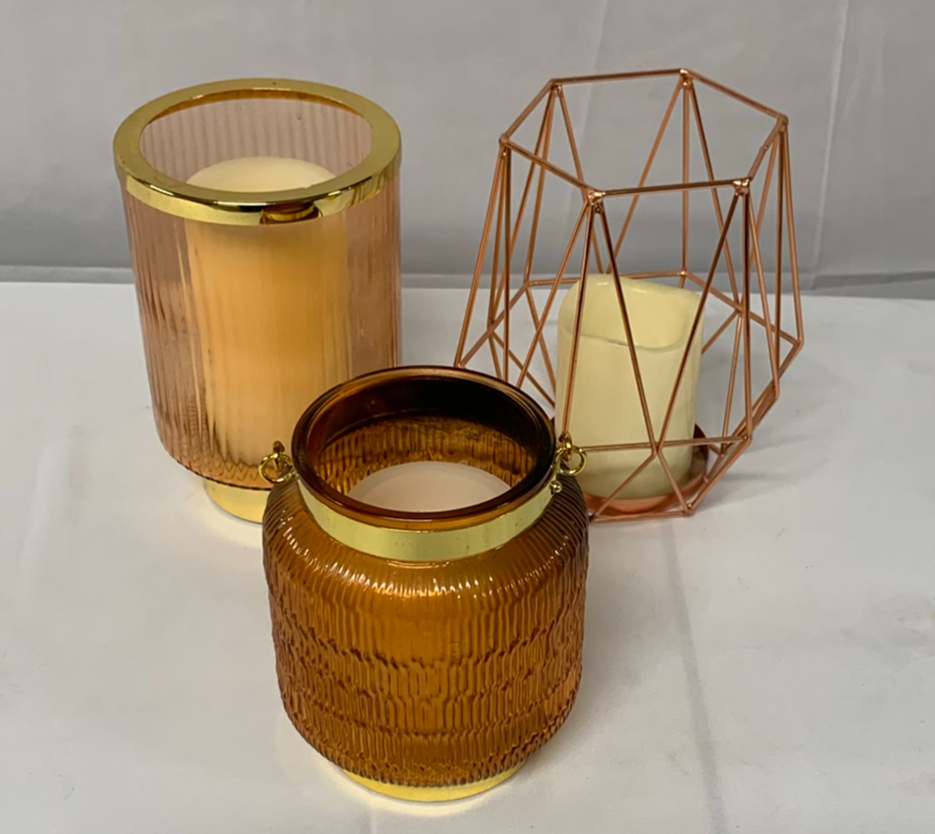Copper Toned Baskets And Candle Holders - image 3 of 4
