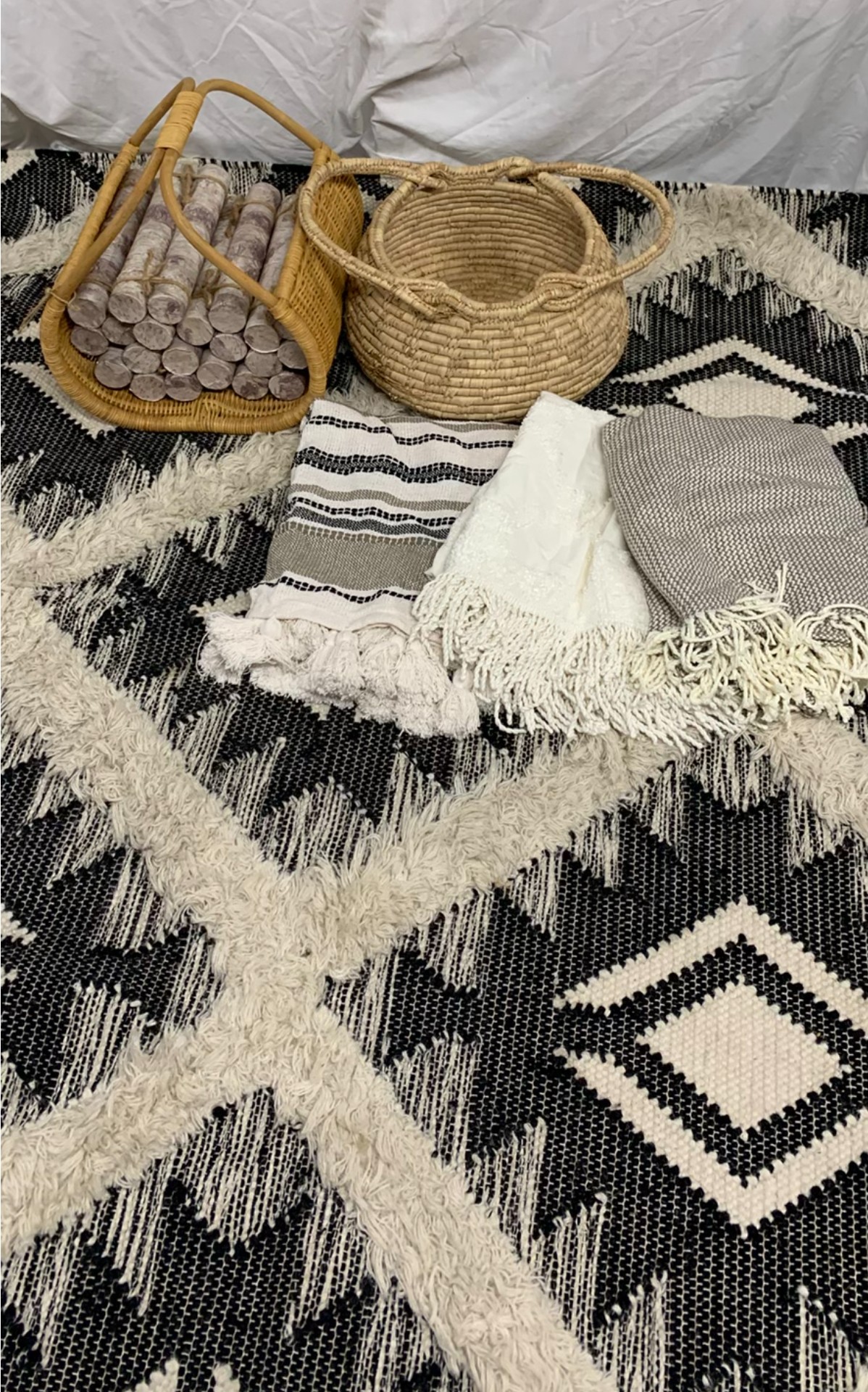 Kenyan Black & white Area Rug, Throw Blankets And Baskets - image 1 of 12
