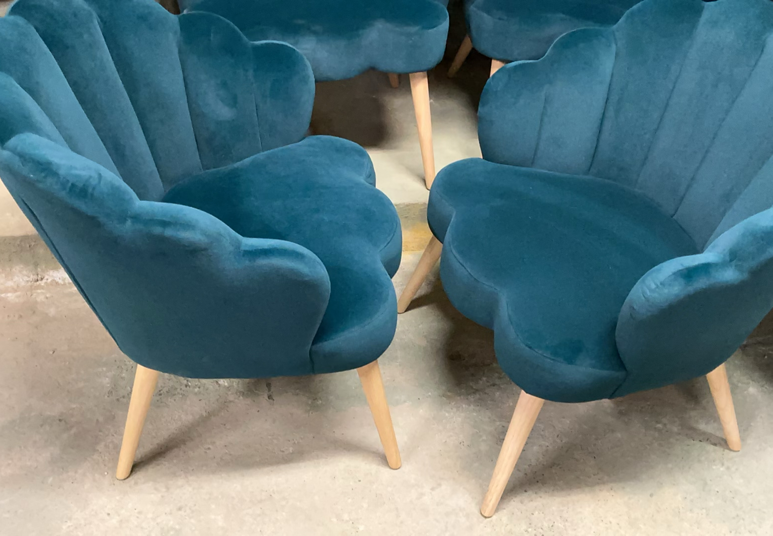 4 MCM Inspired,Teal Velour Clam Shell Arm Chairs - image 2 of 4