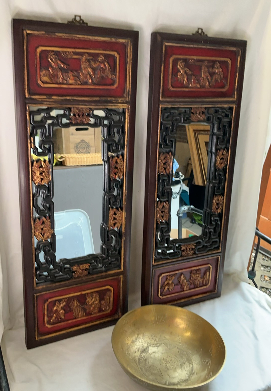 Two Asian Inspired Mirrors And A Brass Bowl - image 2 of 6