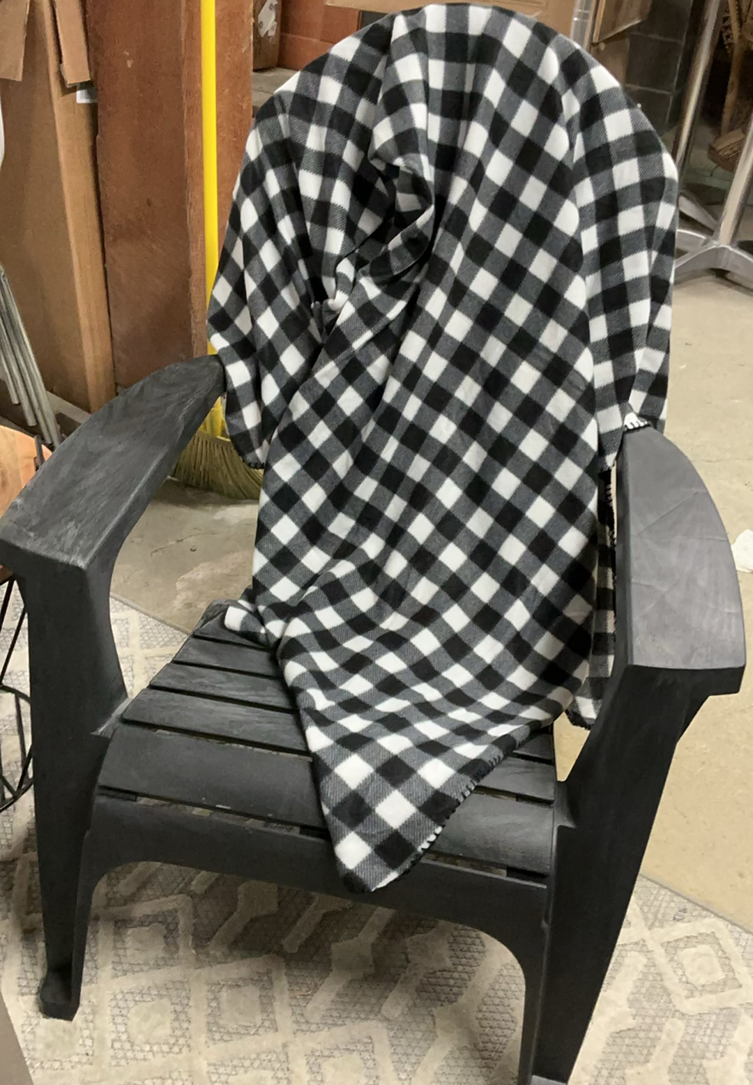 3 Plastic Adirondack Chairs, 2 Metal And Wood Small Tables, 3 Blankets - image 2 of 5