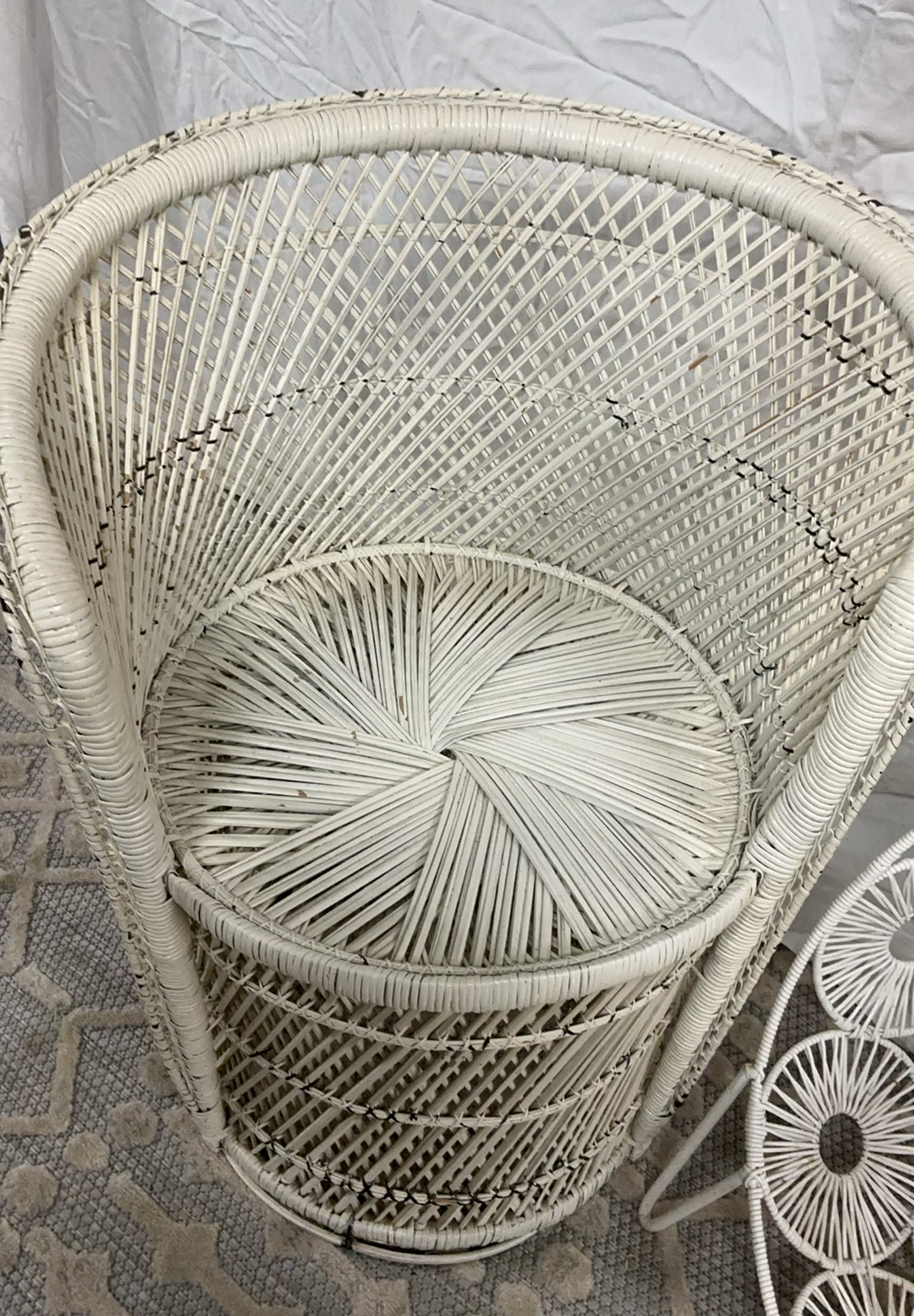 Vintage White Rattan Chair, Decor - image 2 of 5